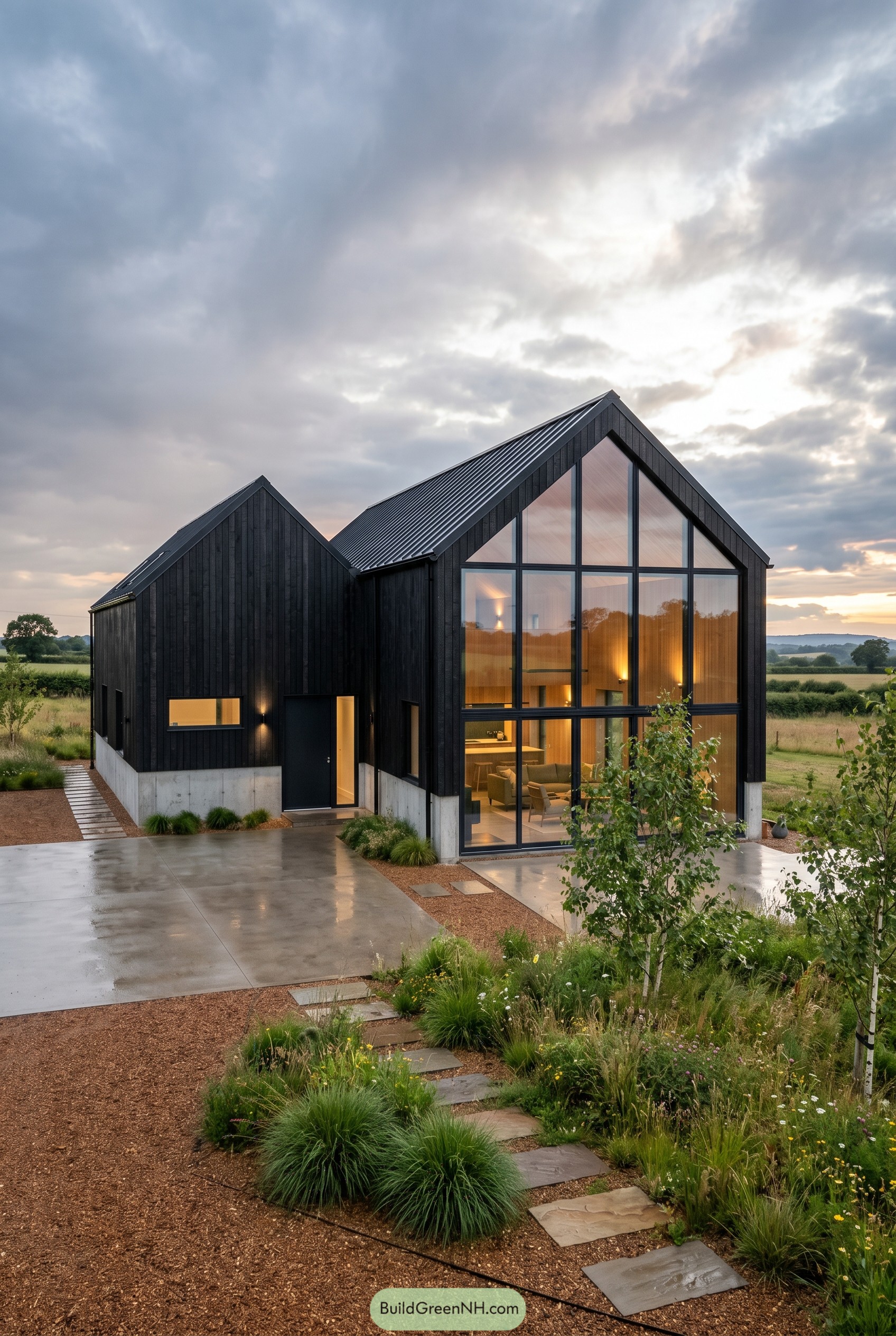 Black barnhouse with a full height glazed gable