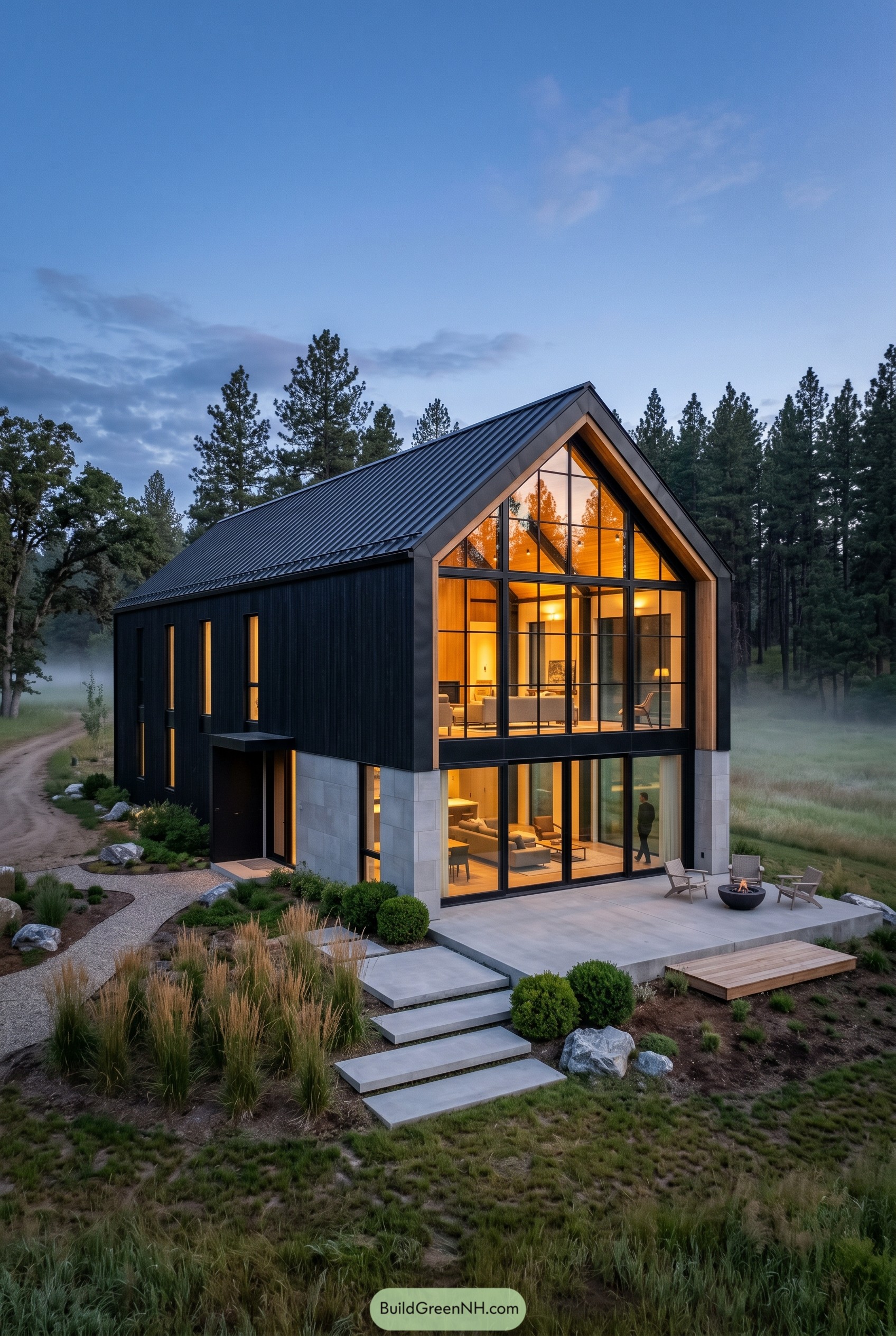 Black barnhouse with full height glass sunroom
