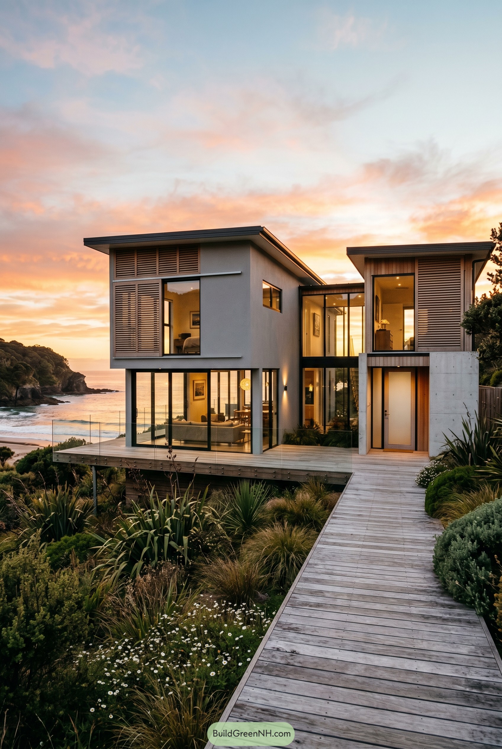 Modern coastal house with louvers and deck