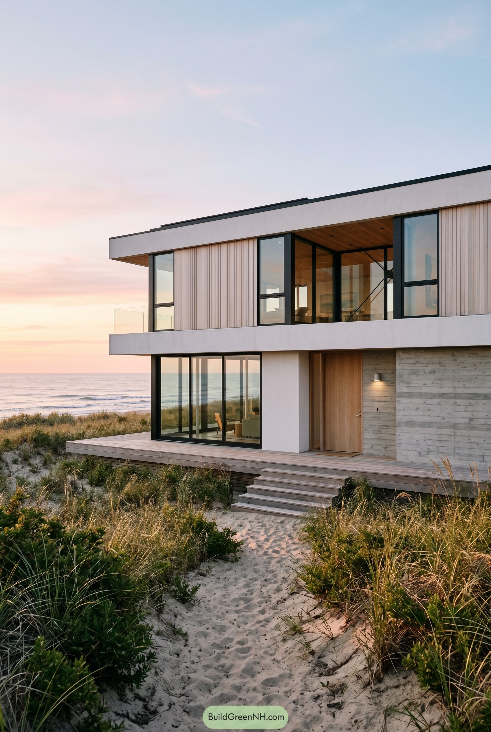 Modern two story beach house on dunes