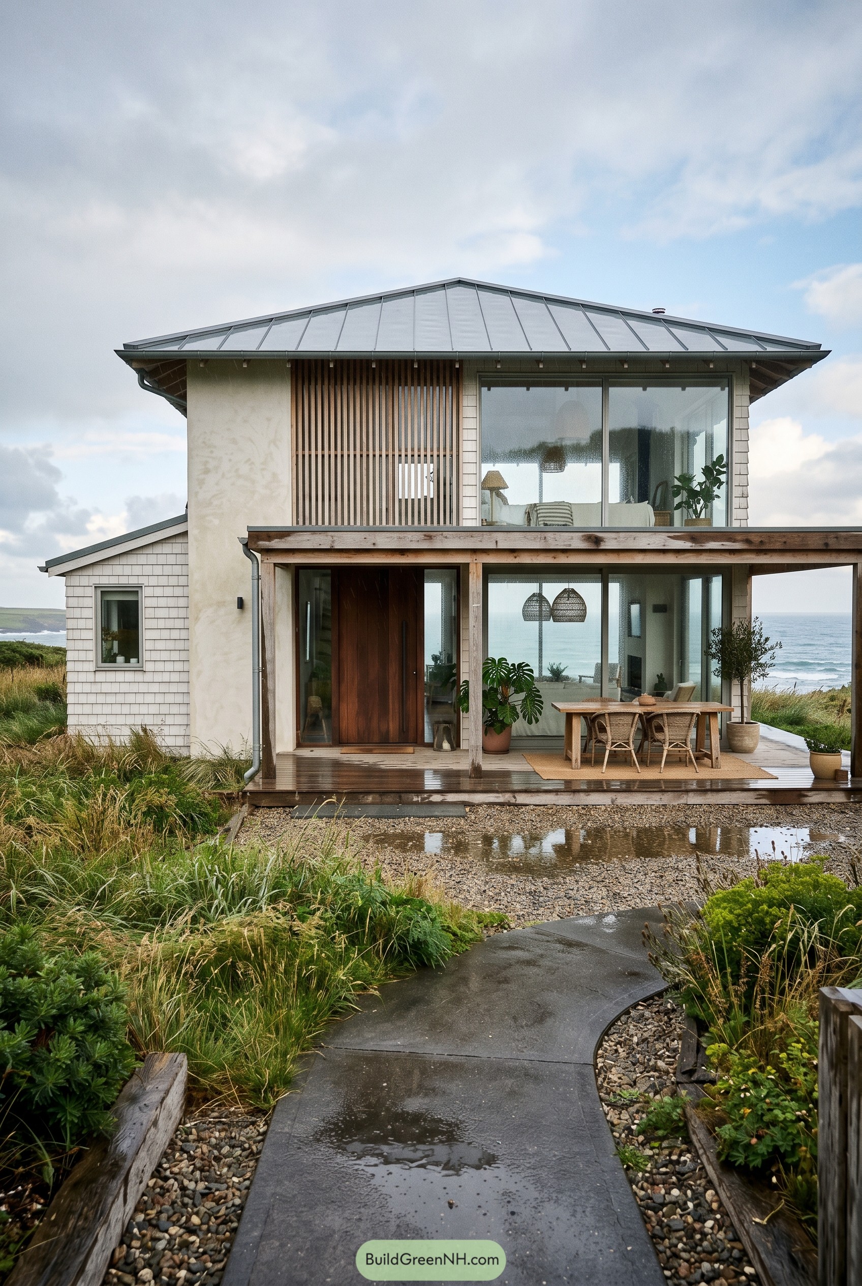 Modern boho beach house with oceanfront porch