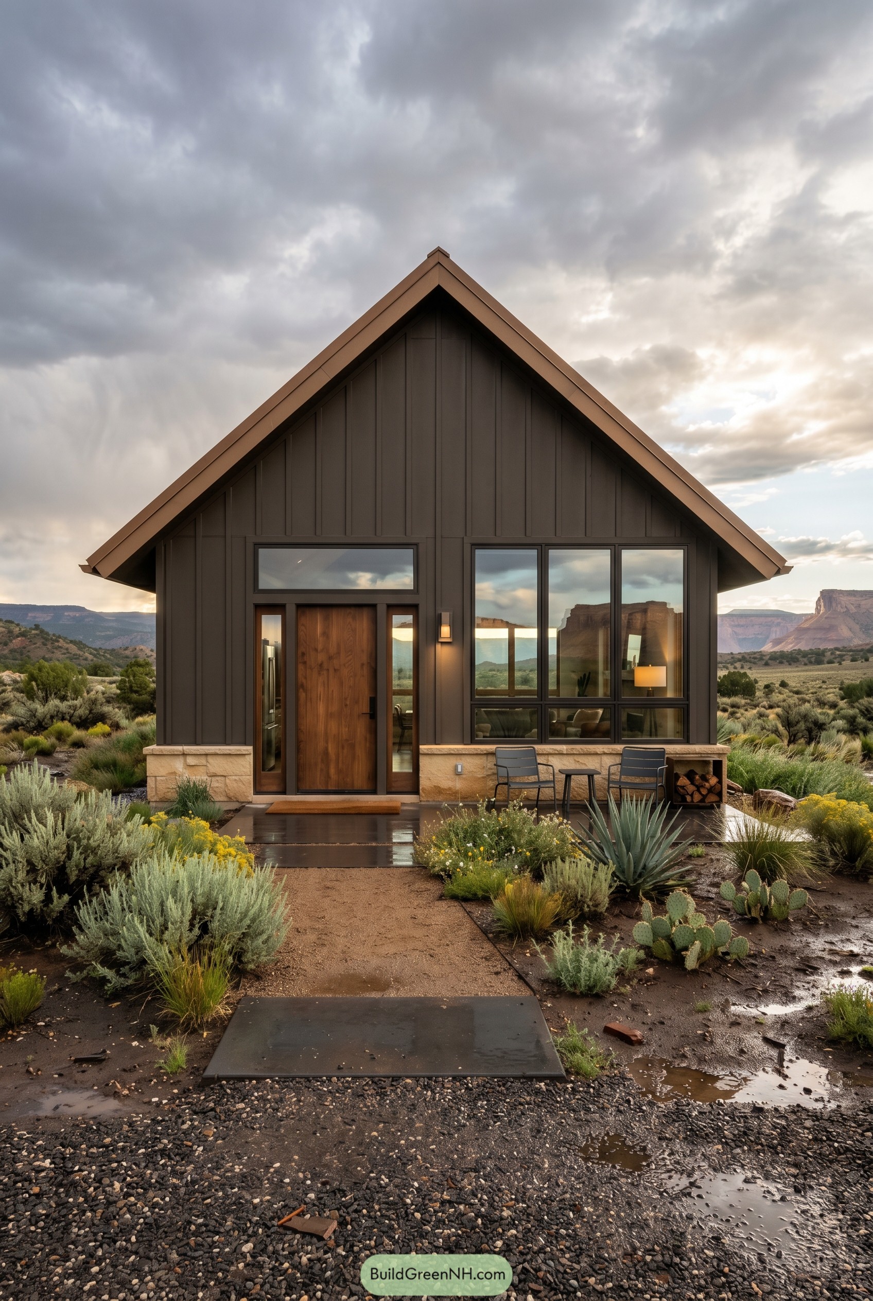 Modern bronze cottage with desert landscaping