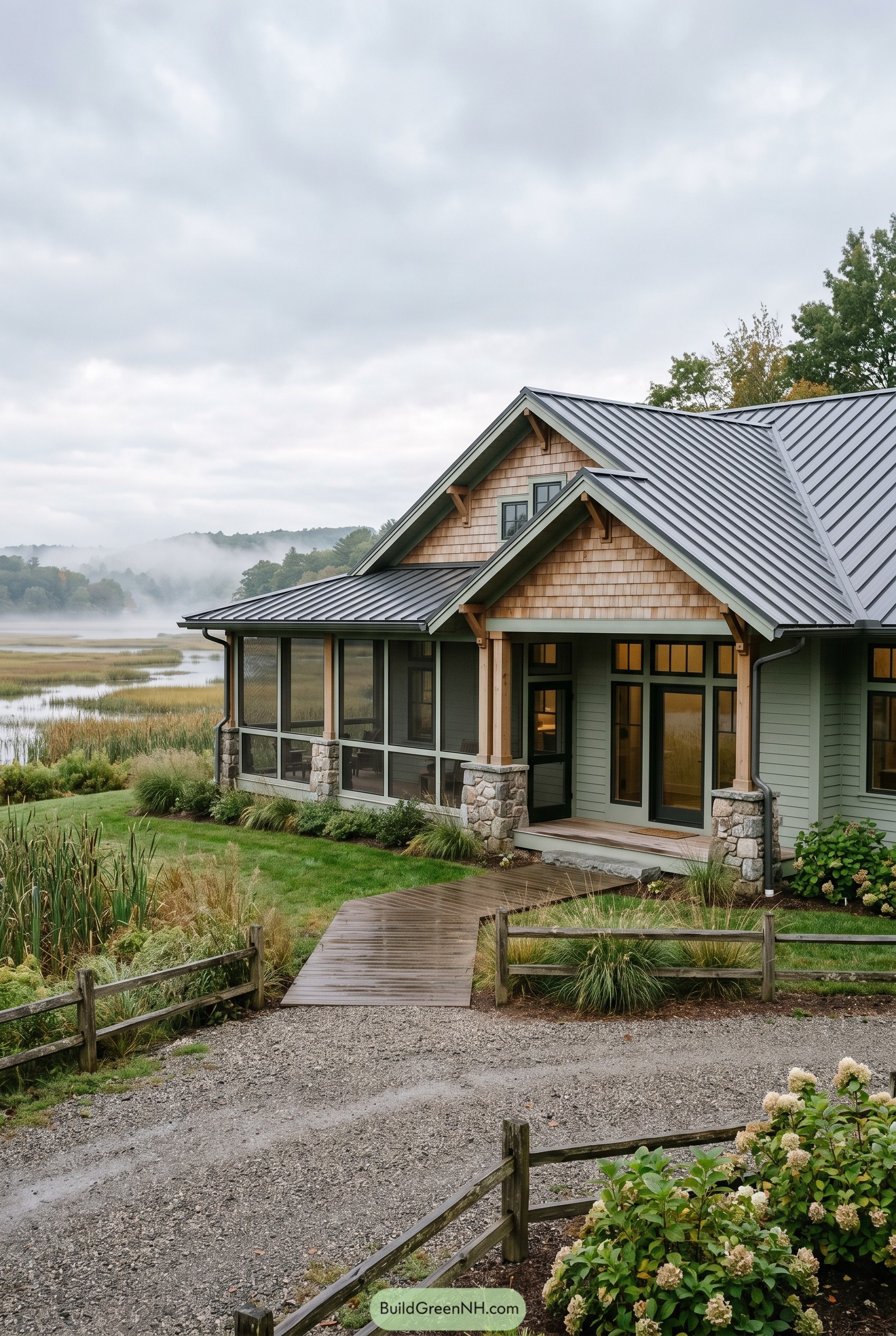 Modern craftsman ranch with screened porch by marsh