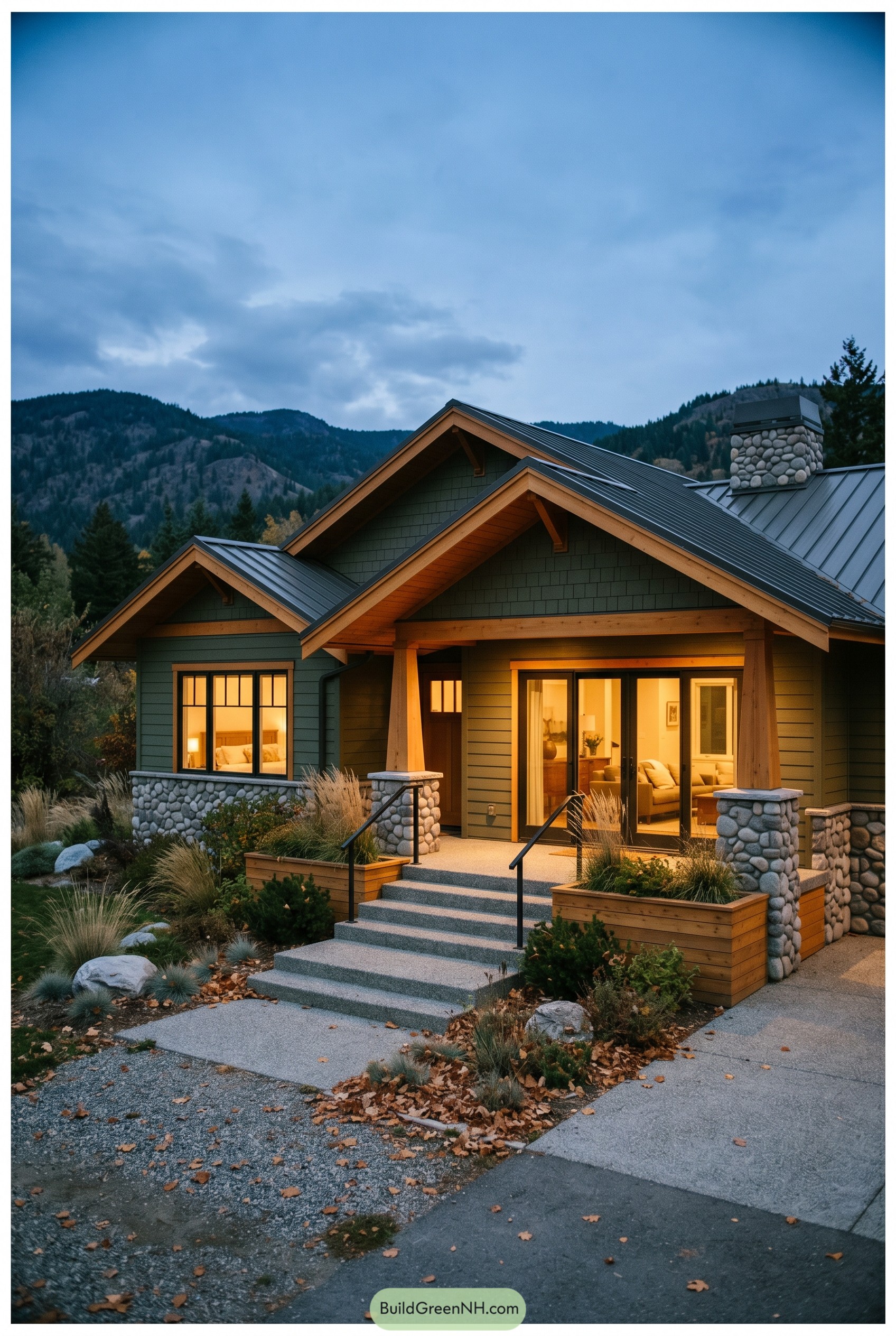 Modern craftsman ranch with stone porch