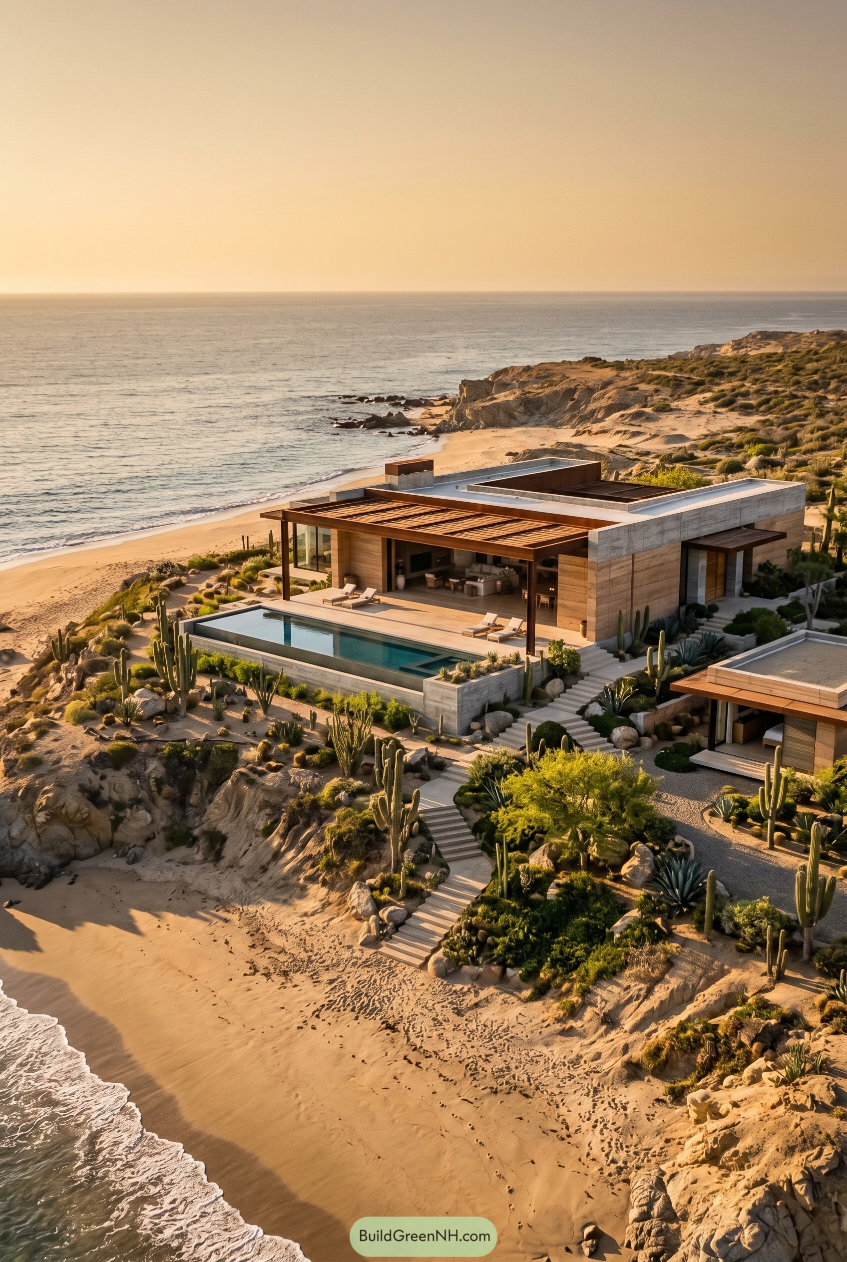 Modern beach house with pool on a cactus bluff