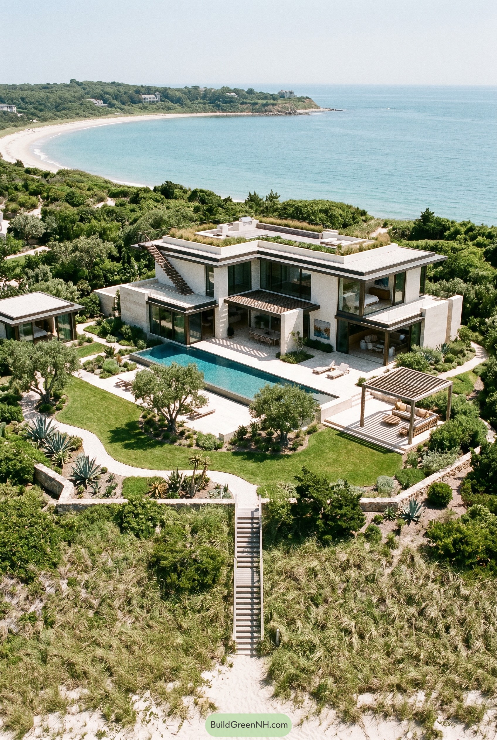 Modern beachfront villa with rooftop garden and pool