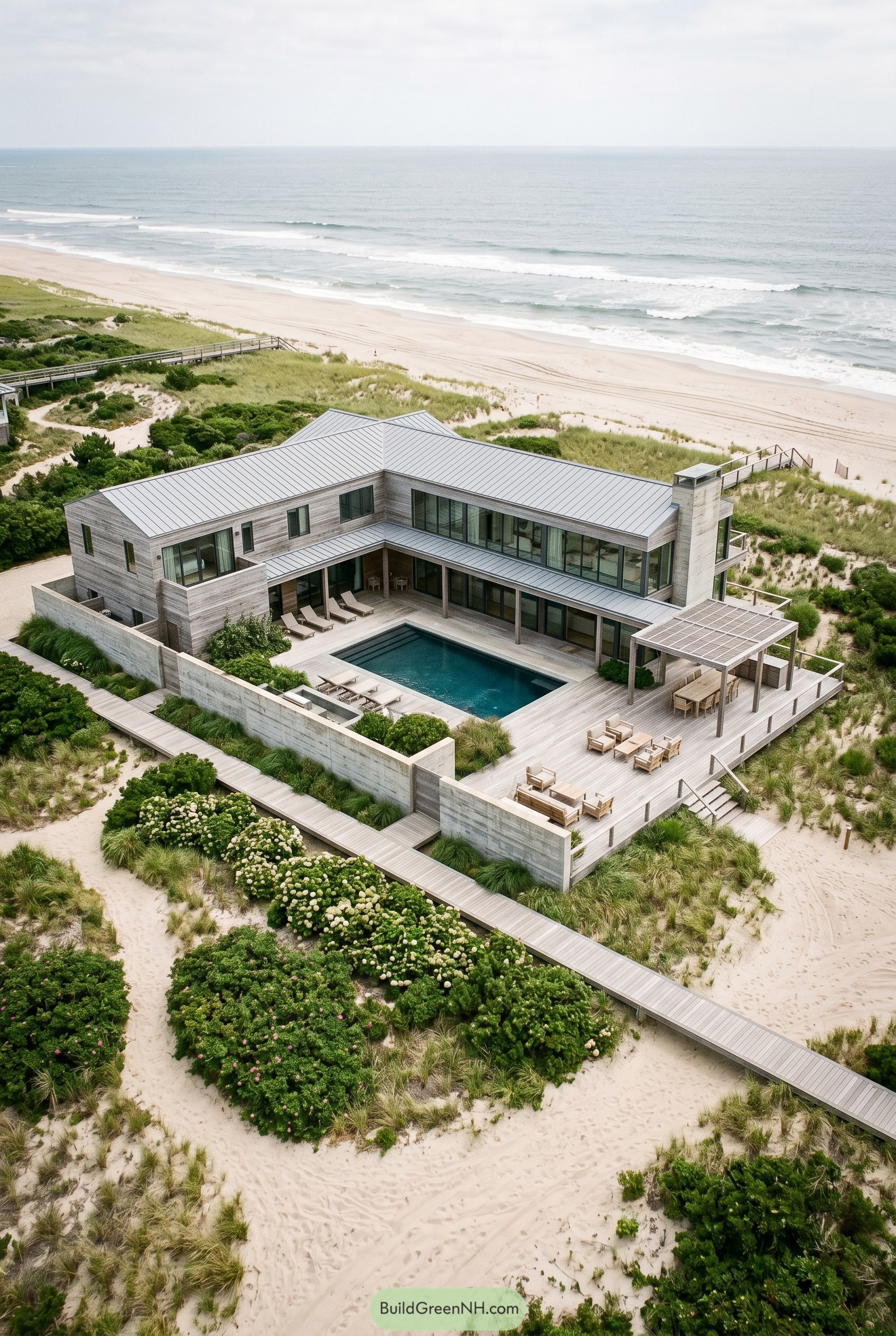 Modern oceanfront beach house with courtyard pool