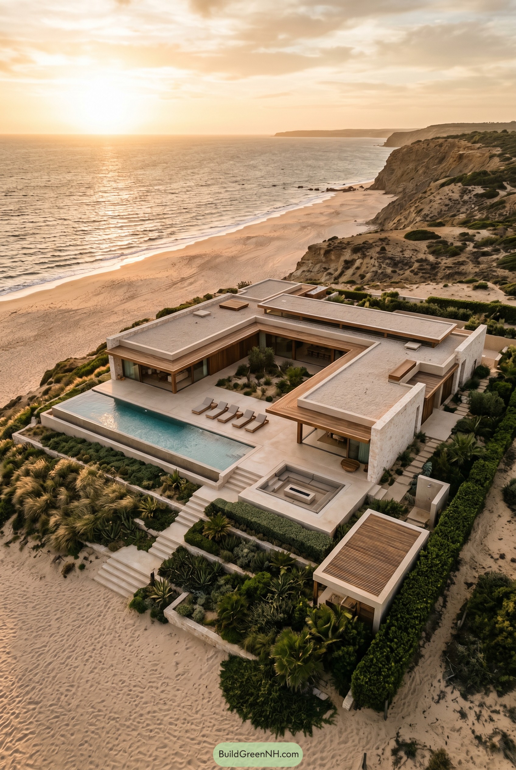 Modern clifftop beach house with pool courtyard