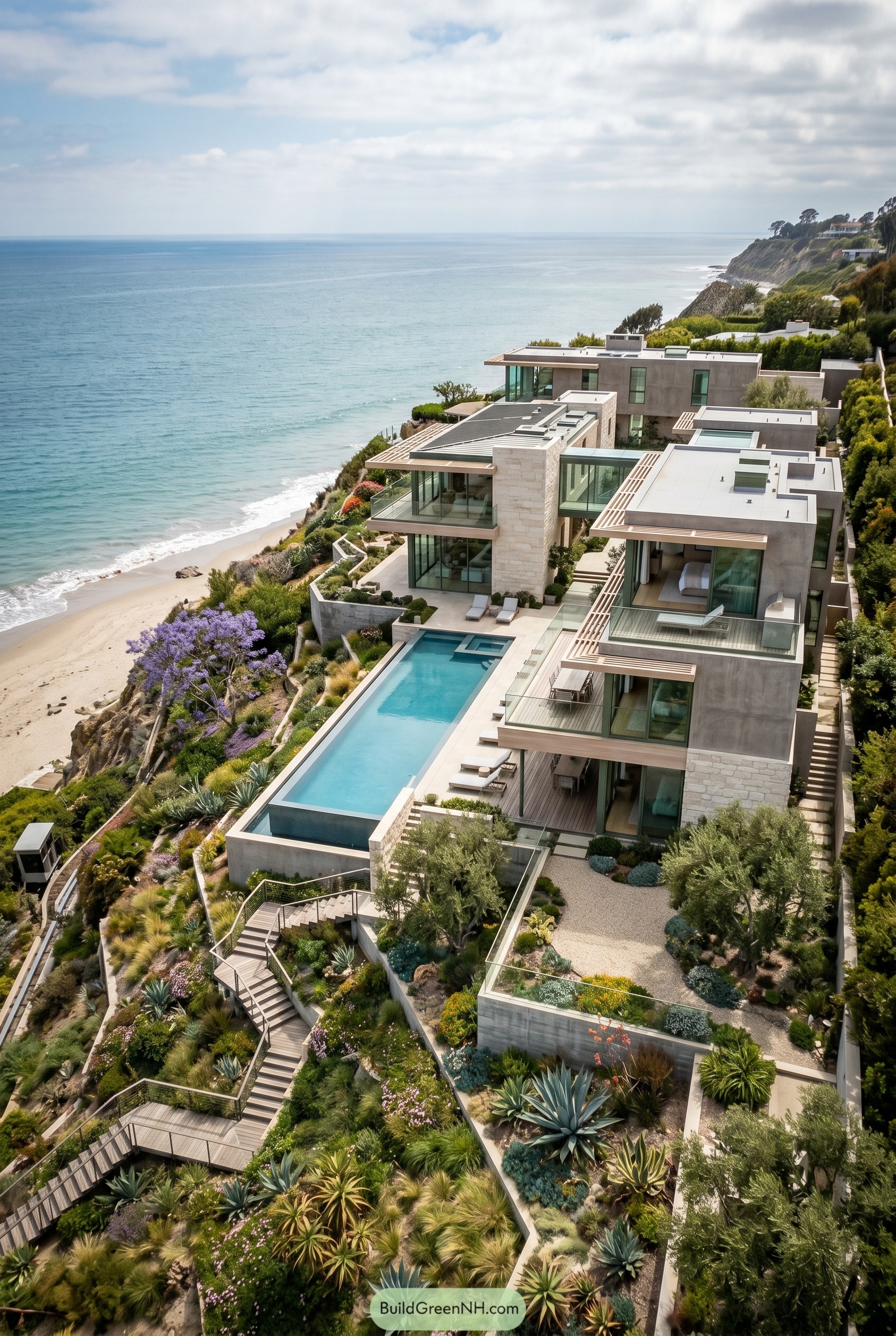 Terraced cliffside villa with long pool