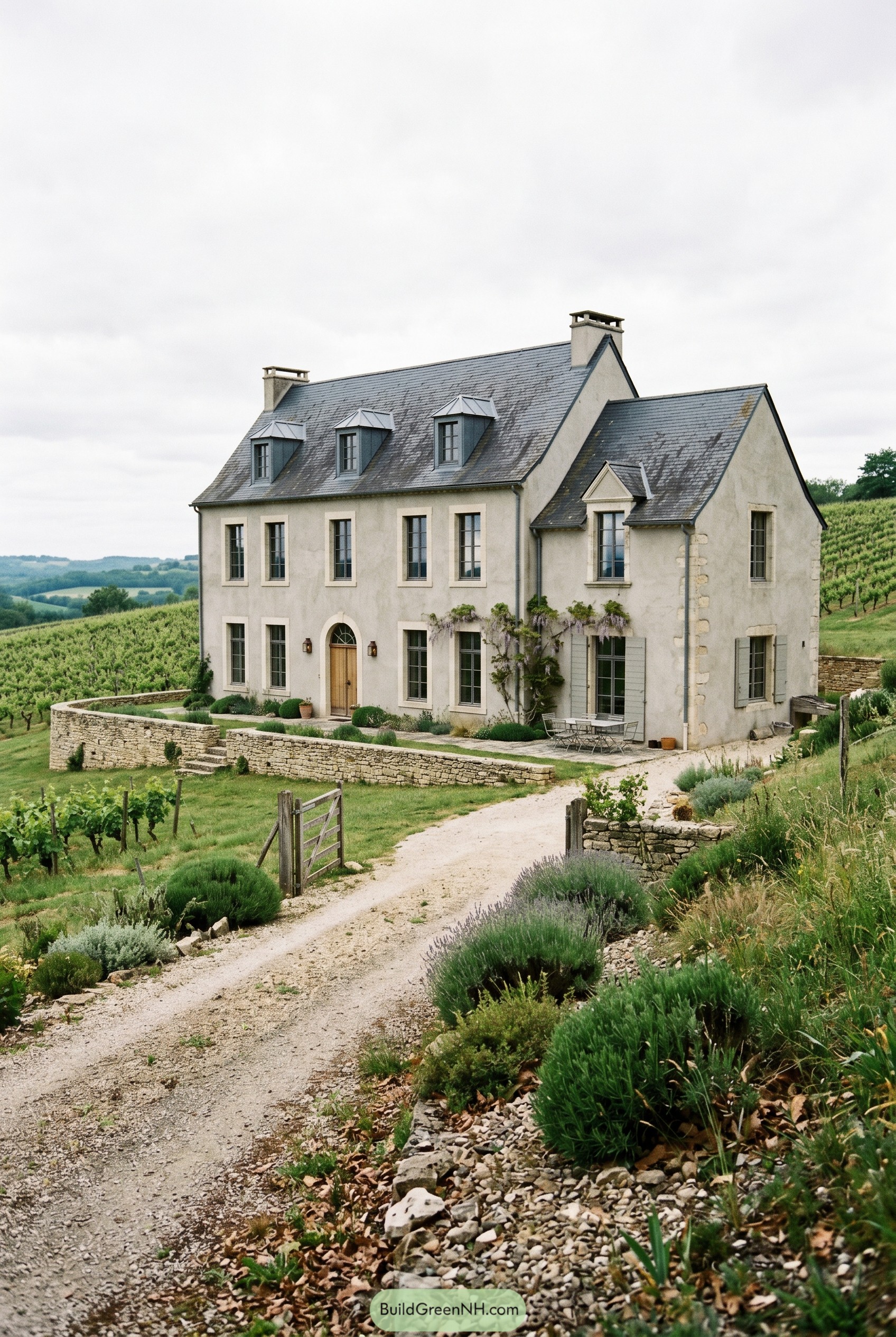 French country house beside vineyard rows