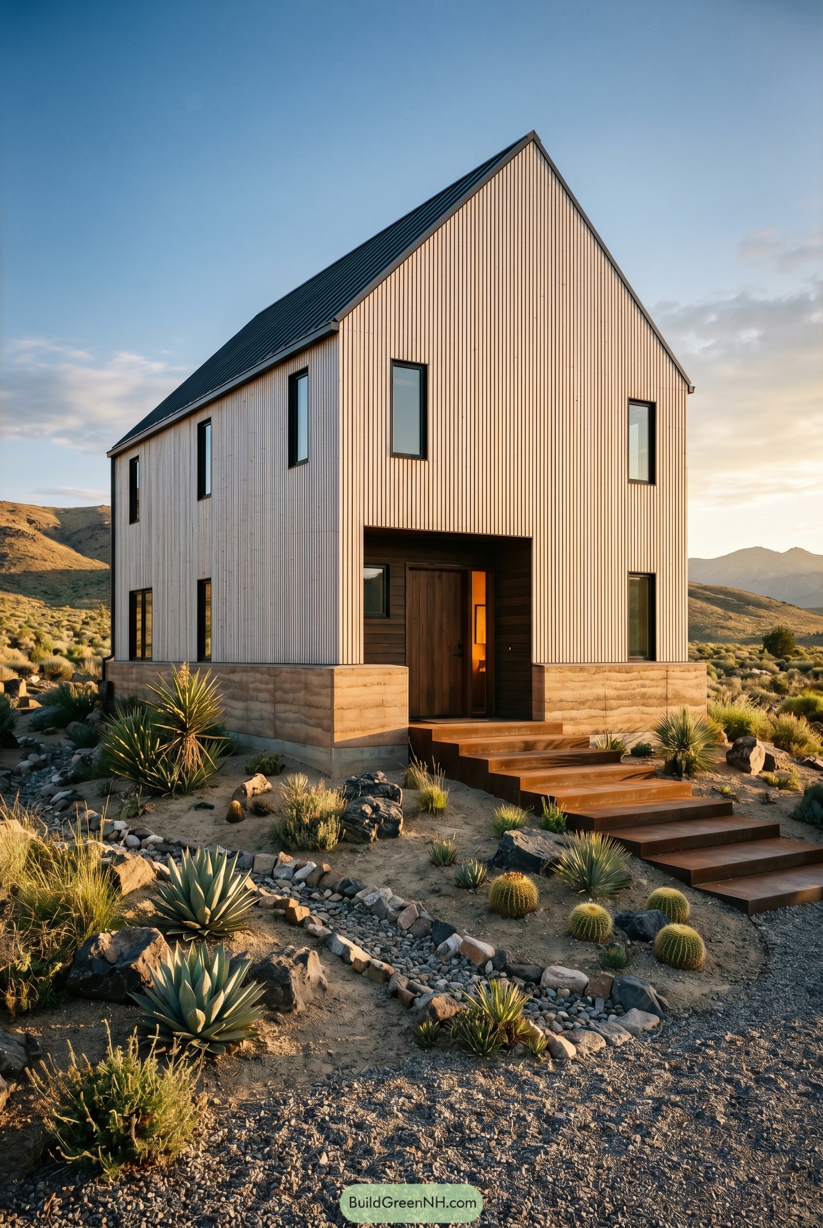 Modern wood gable house in desert