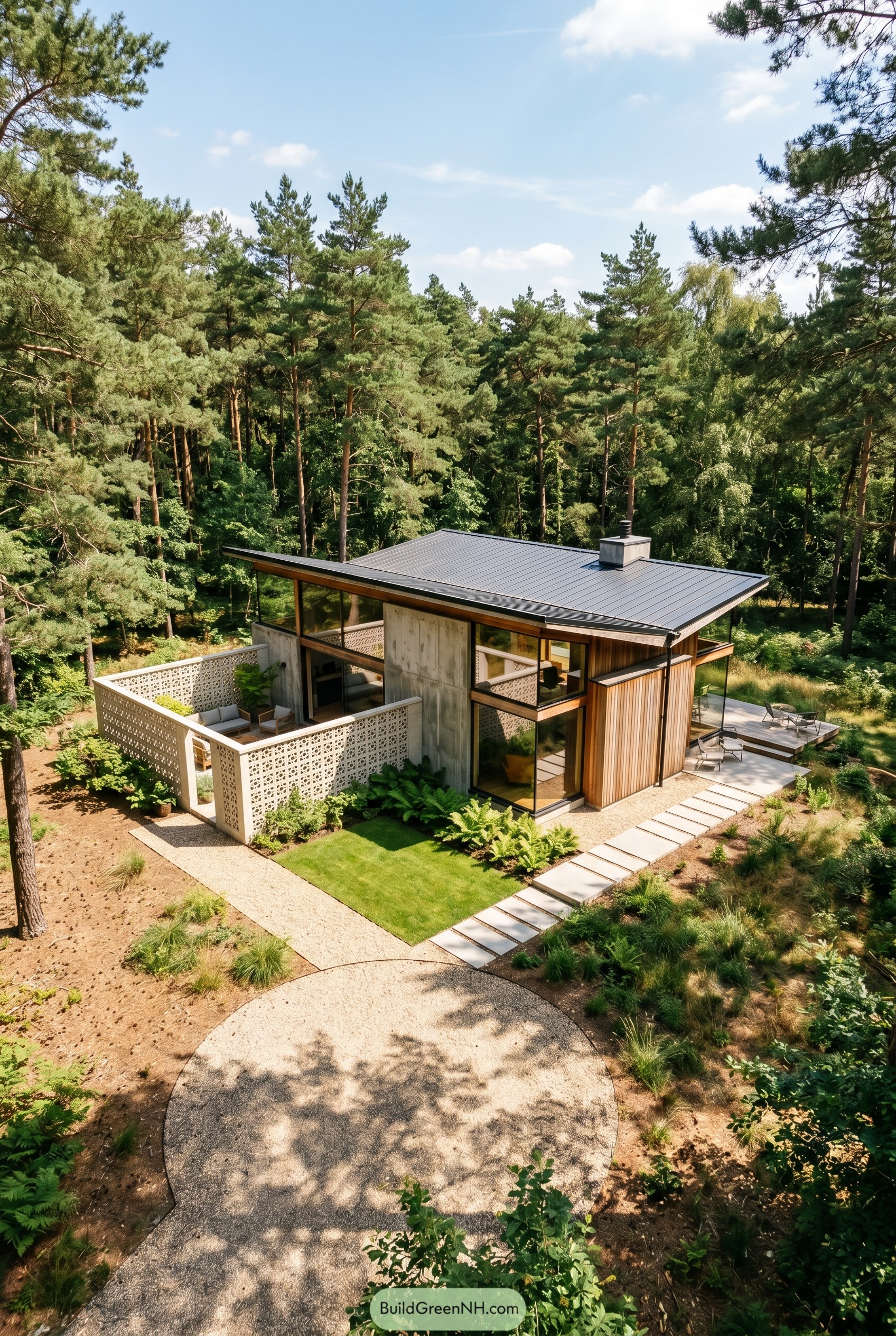 Modern forest home with breeze block courtyard