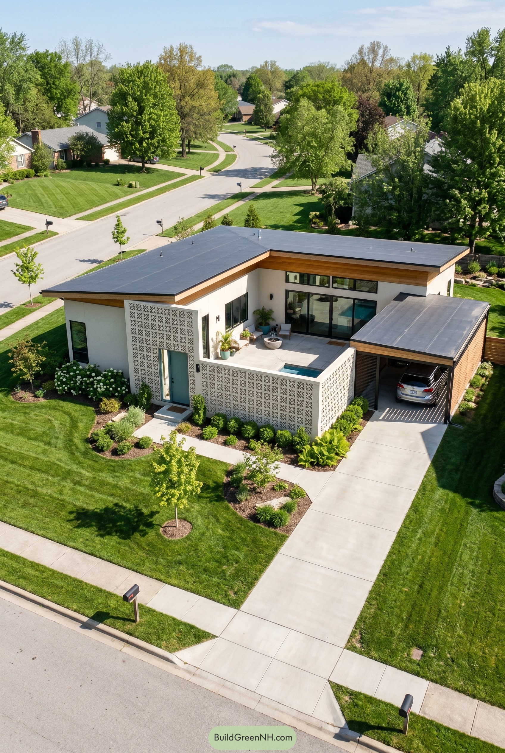 Modern white house with breeze block courtyard walls