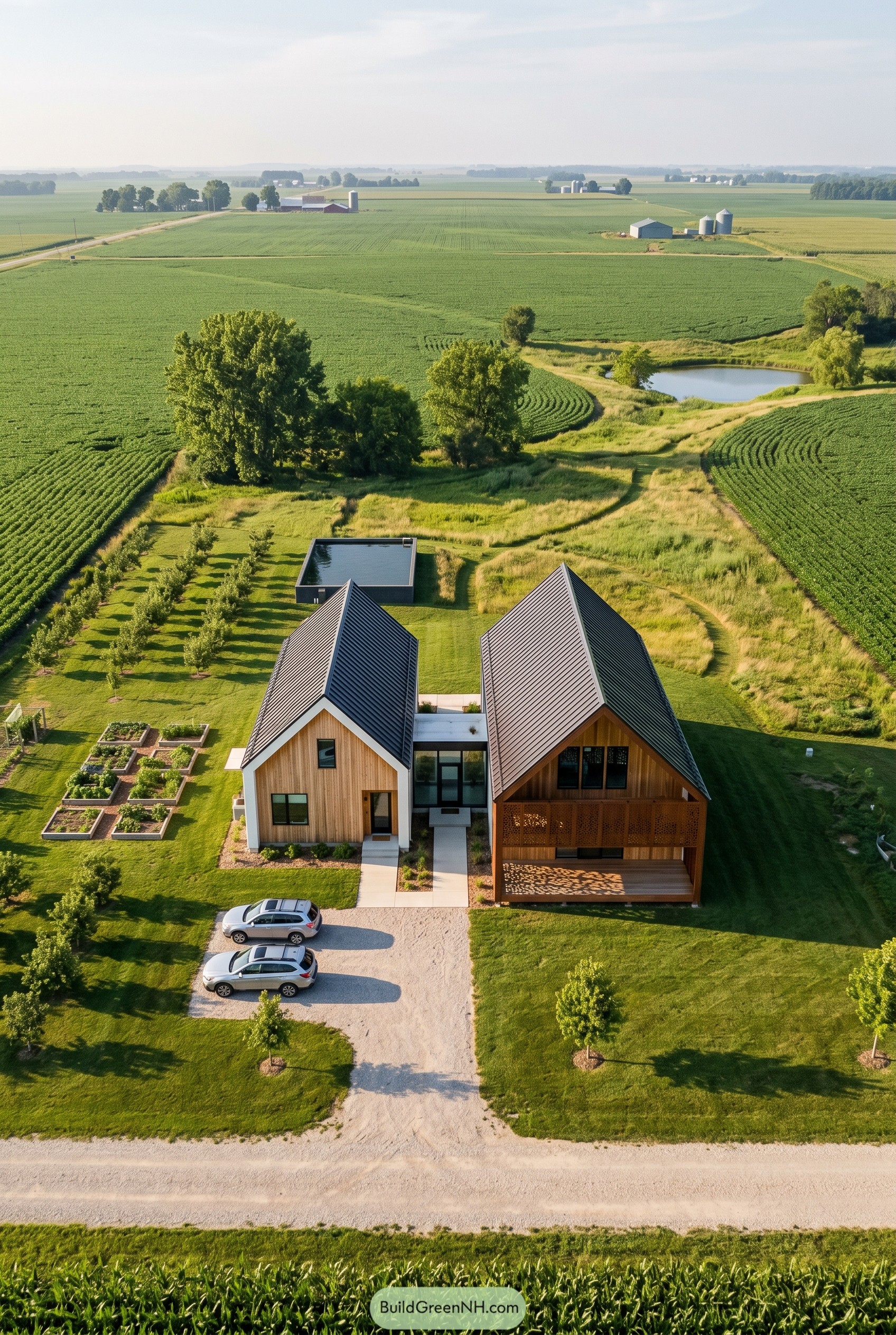 Twin gabled farmhouse with screened porch