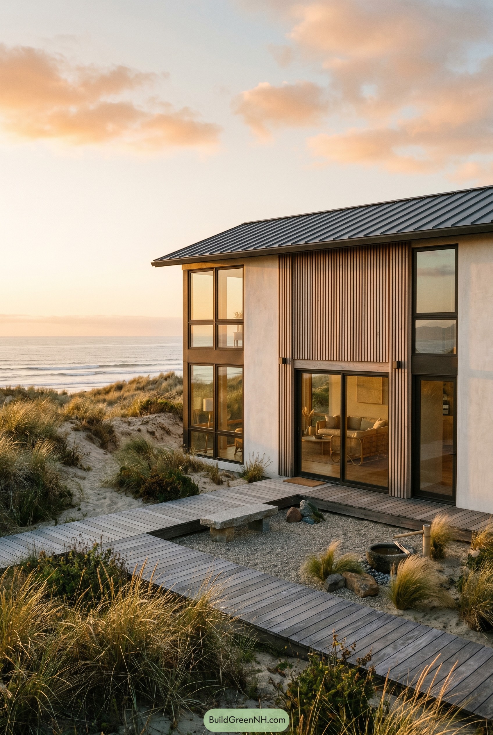 Japandi beach house set in coastal dunes