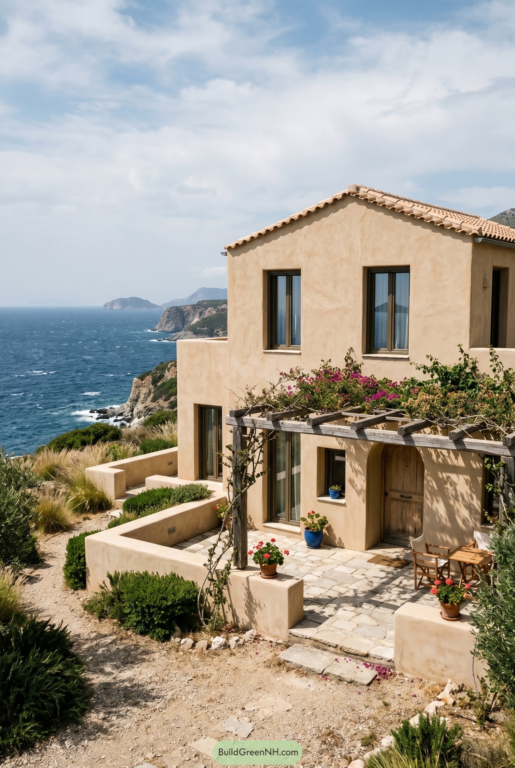 Mediterranean cottage with pergola by the sea