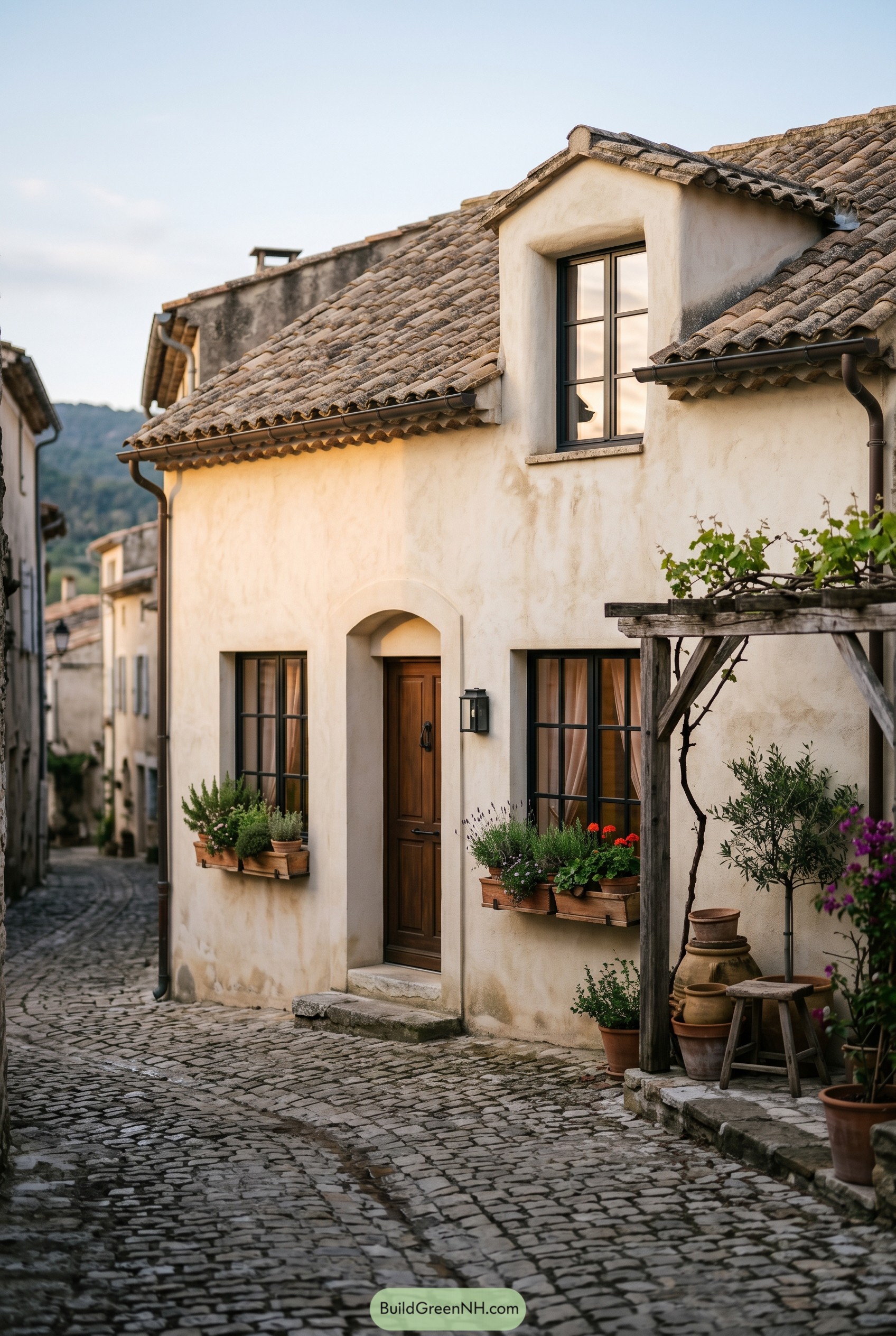 Mediterranean cottage on a cobbled village lane