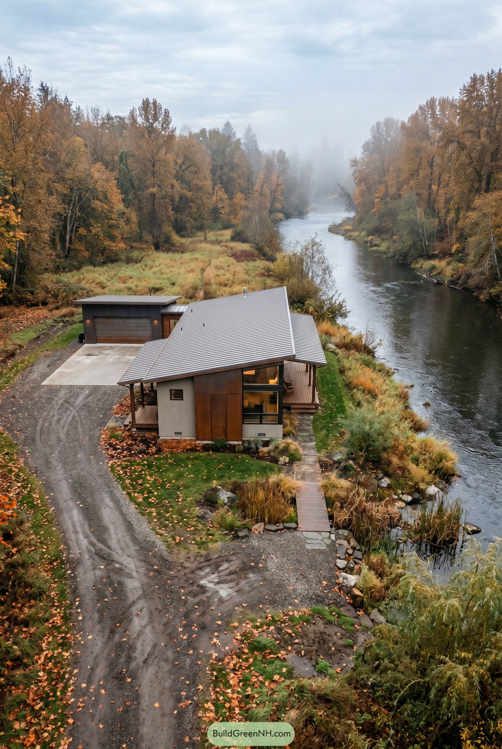 Riverside modern house with detached garage