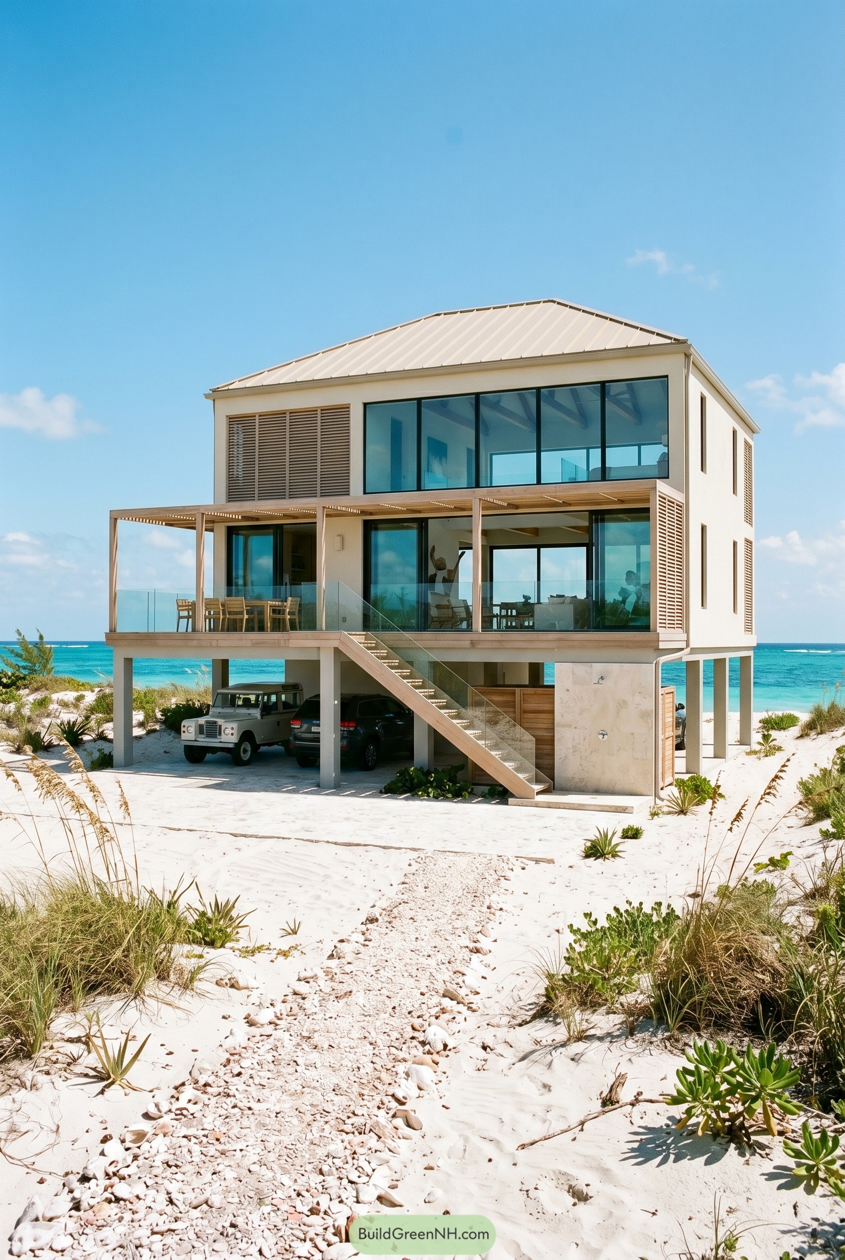 Raised beach house with glass terrace