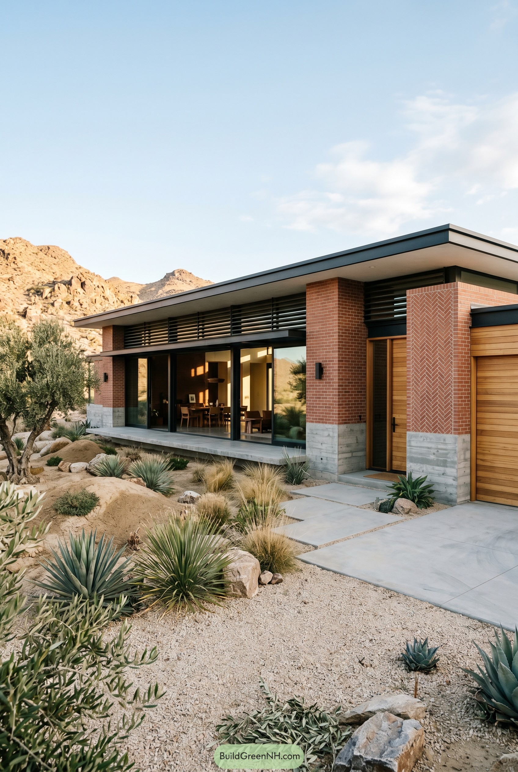 Modern red brick desert house with flat roof