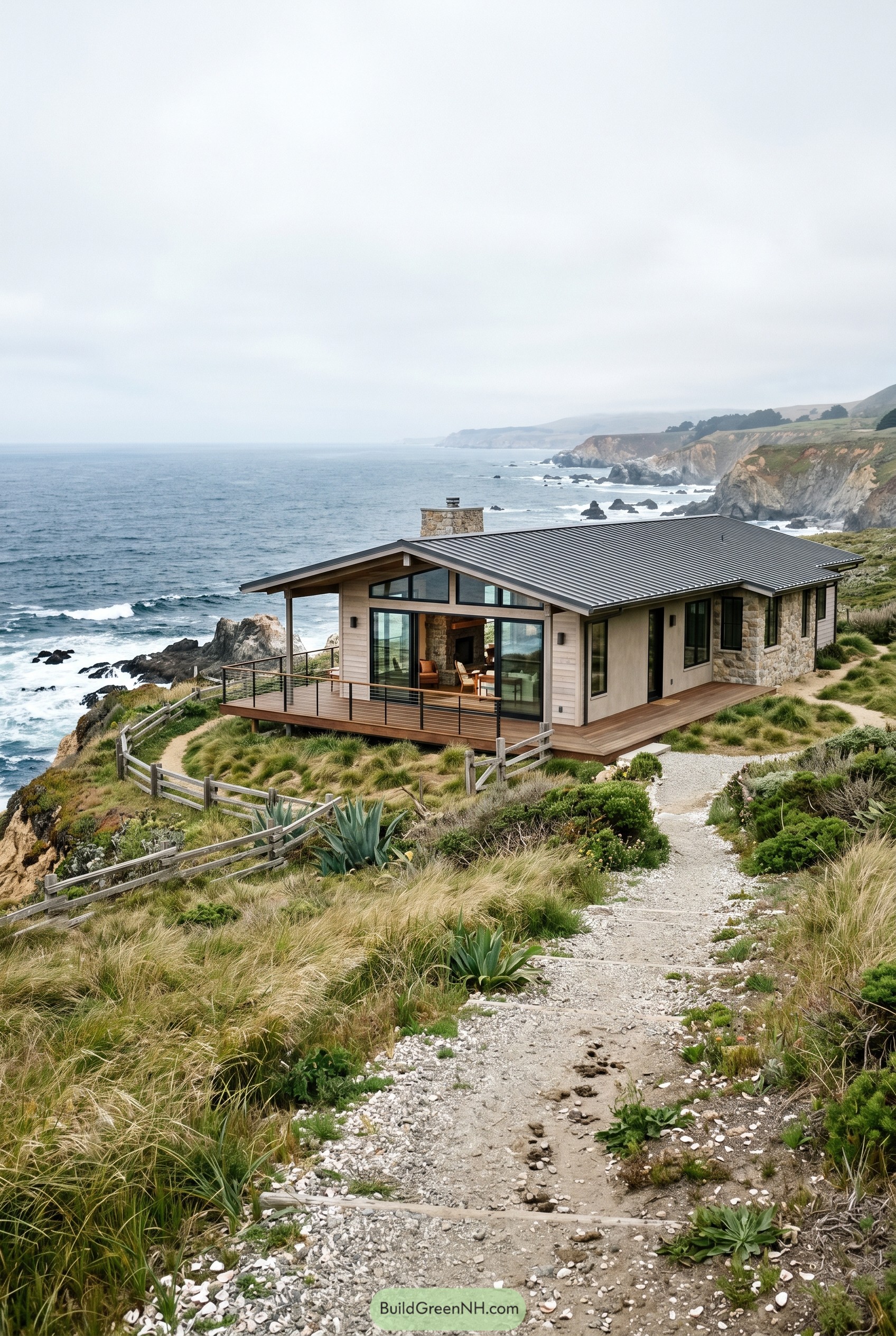 Modern rustic ranch on an ocean cliff