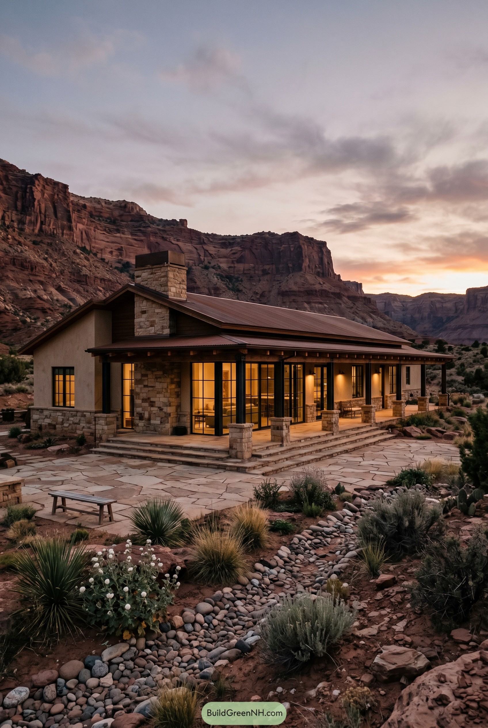 Modern rustic ranch house in a red rock canyon