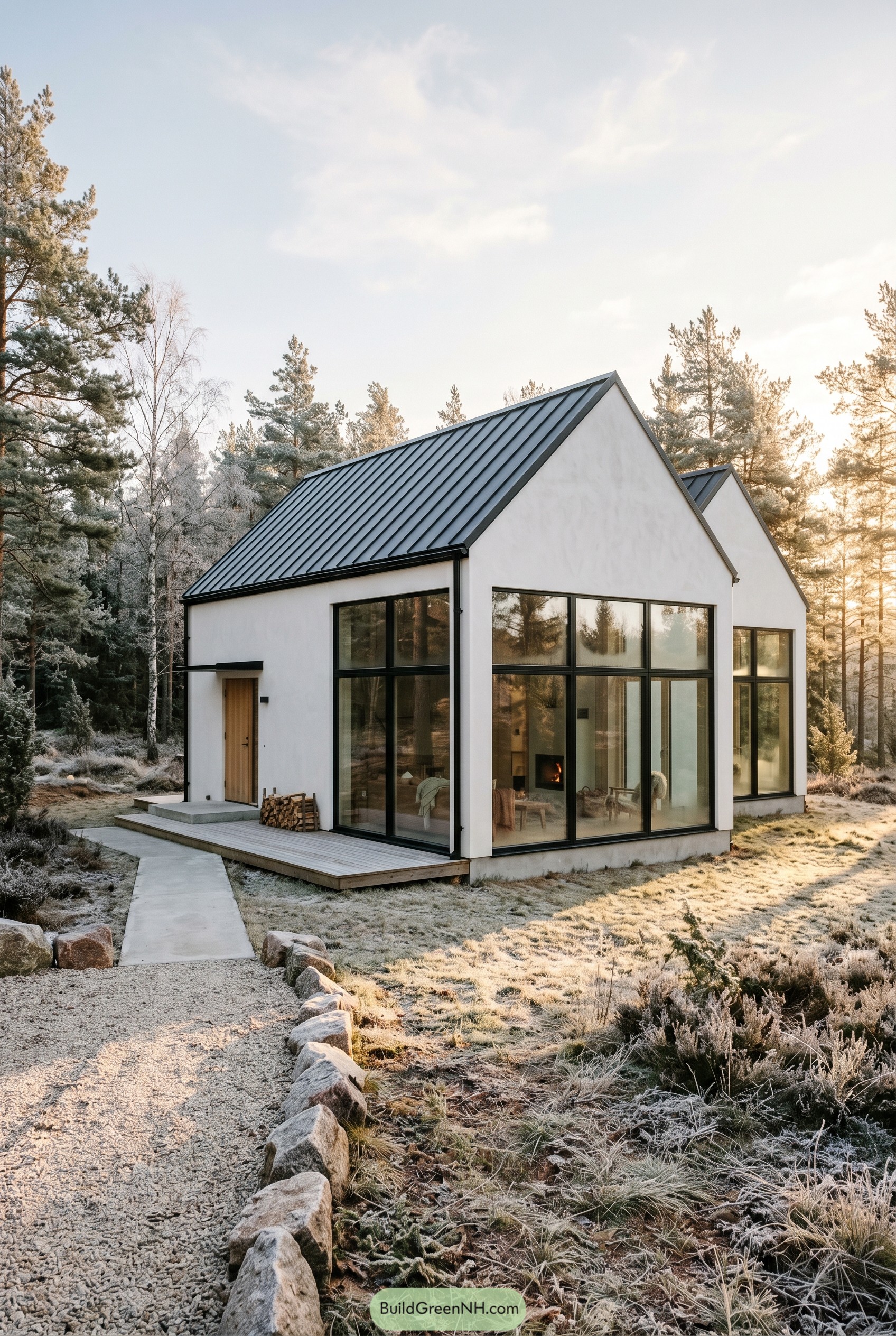 White Scandinavian house with black gable roof