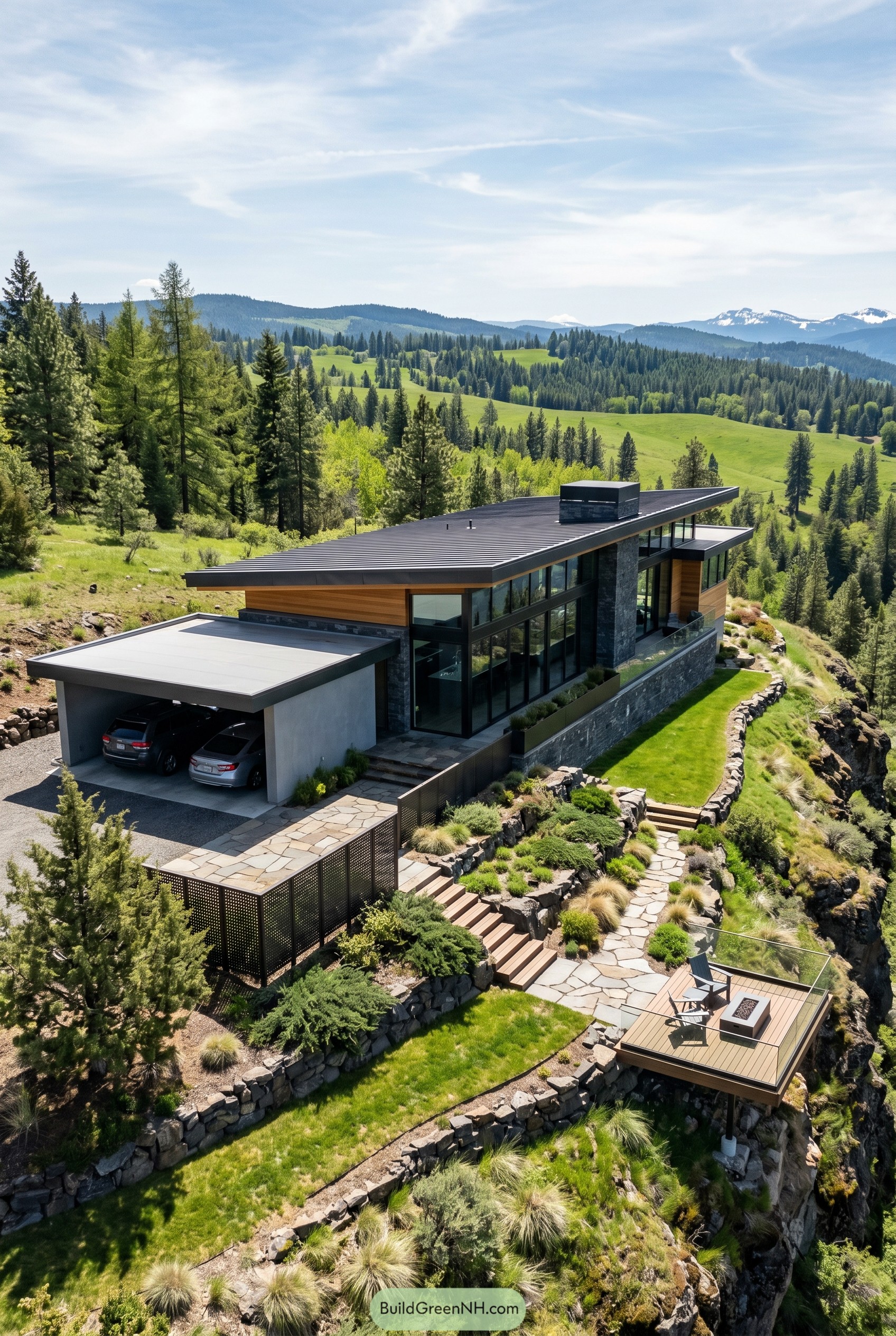 Modern cliffside home with double carport