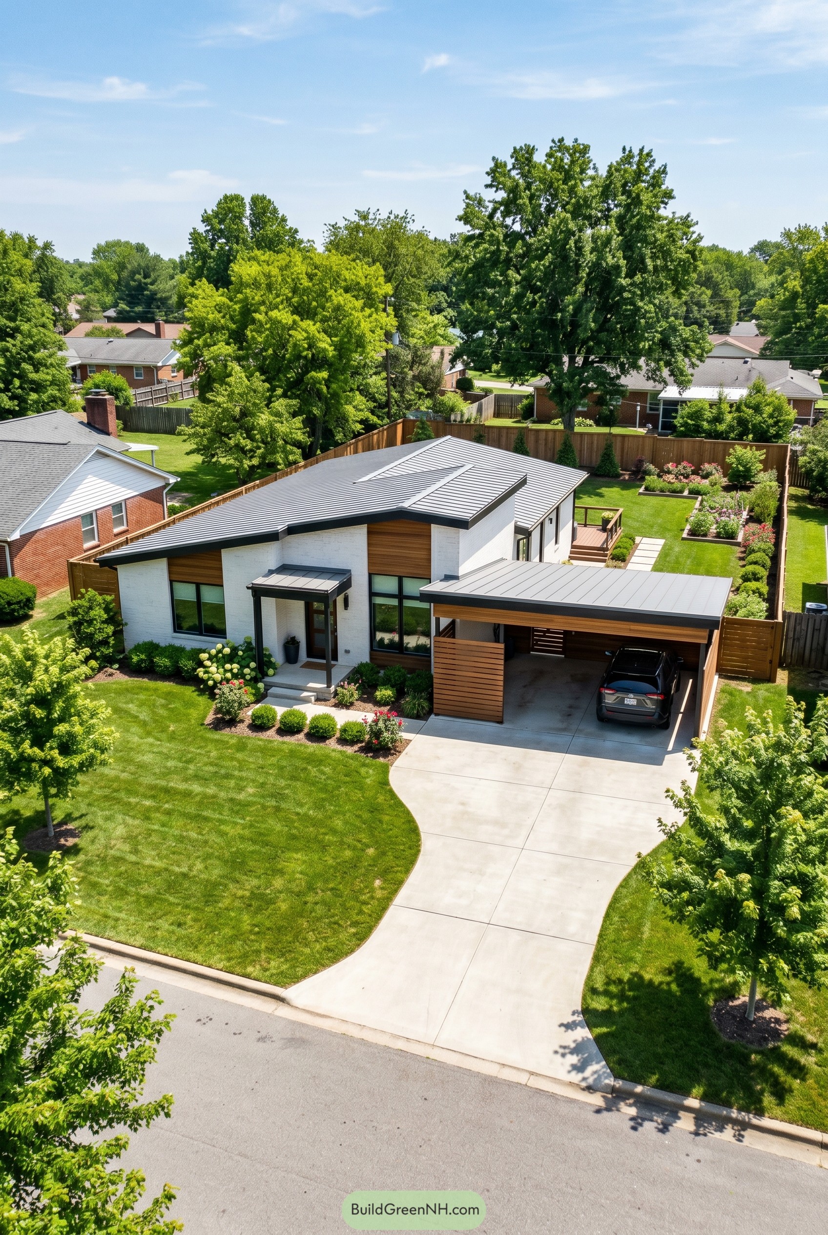 Modern white brick bungalow with attached carport