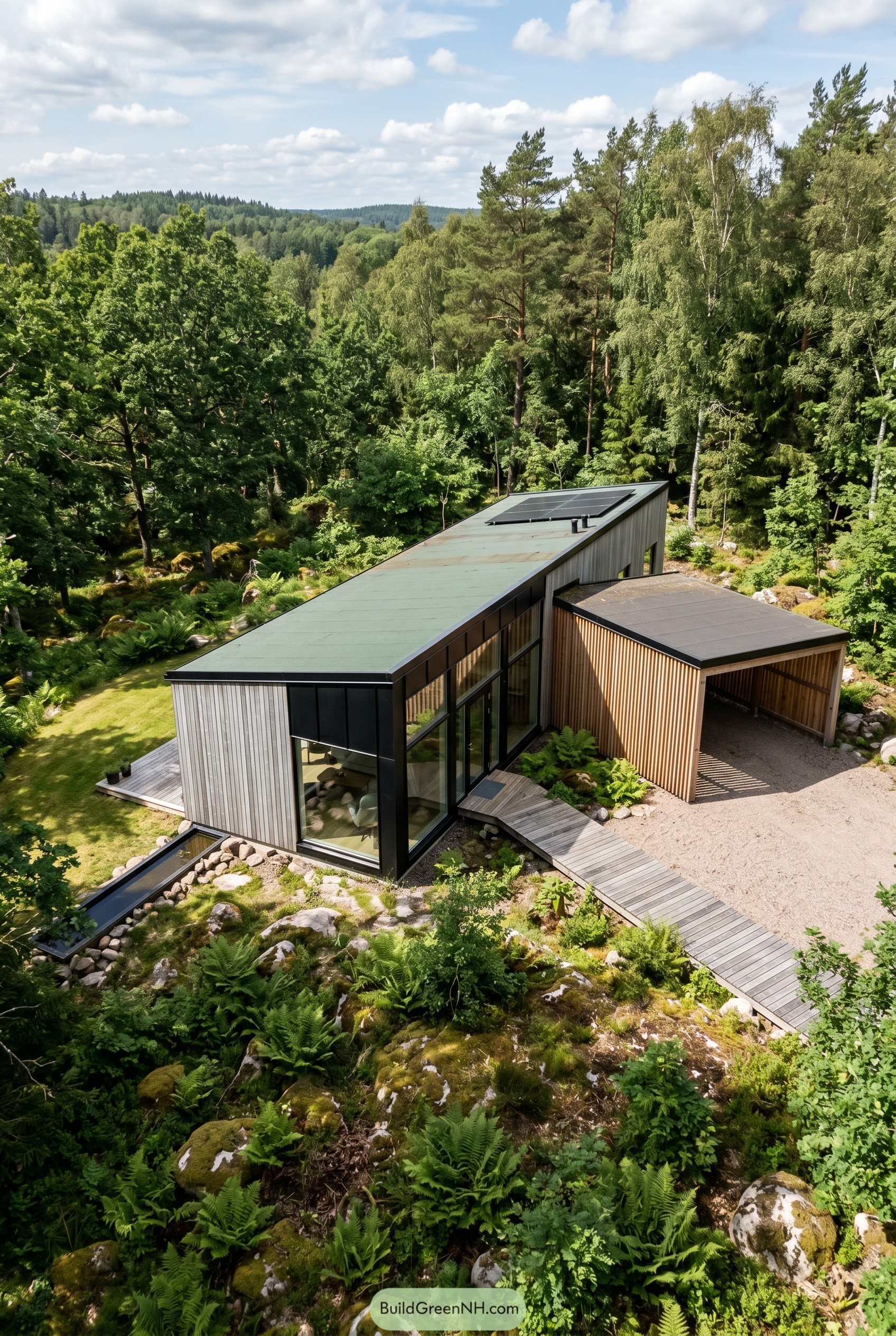 Modern forest home with attached carport