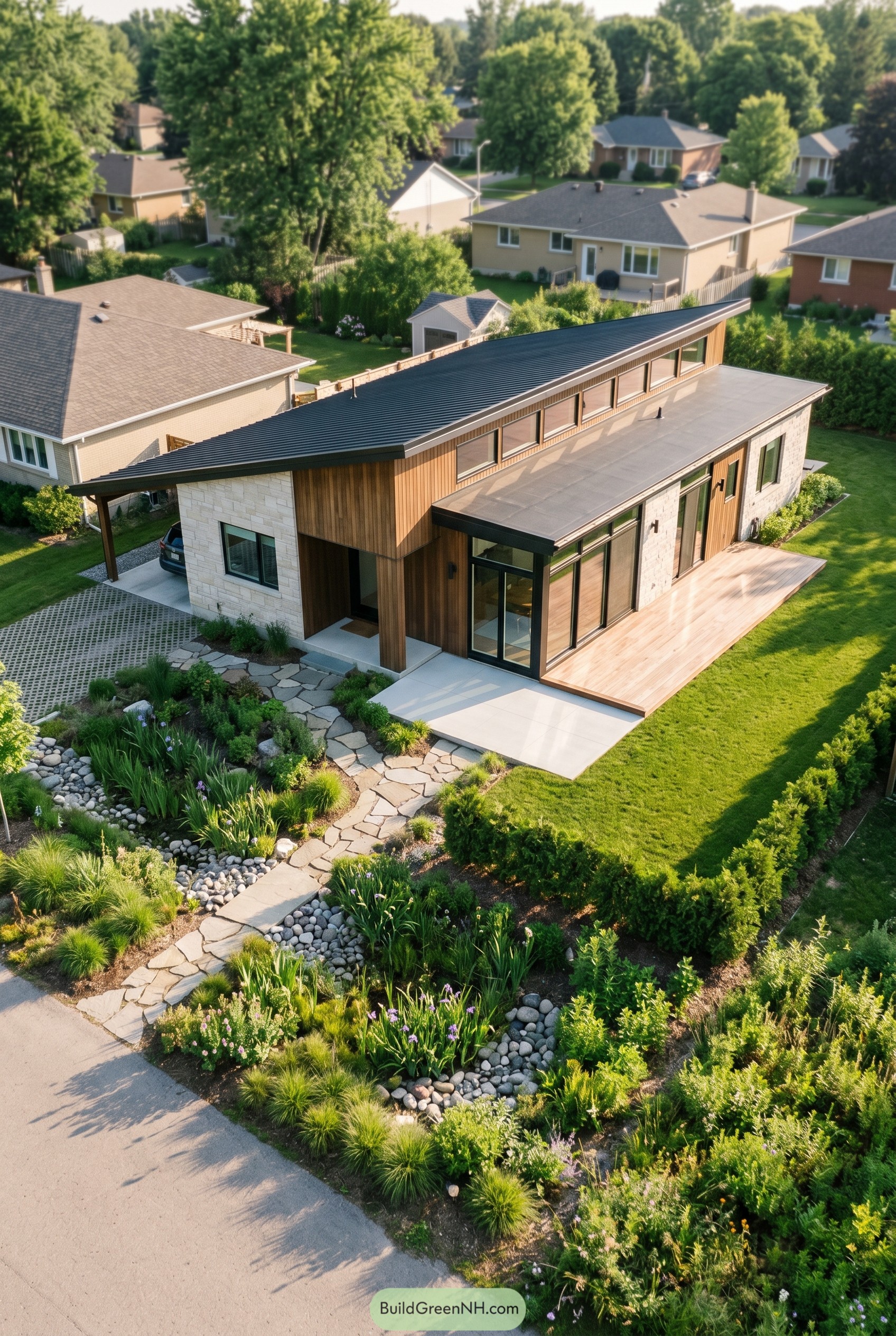 Modern bungalow with long sloped roof