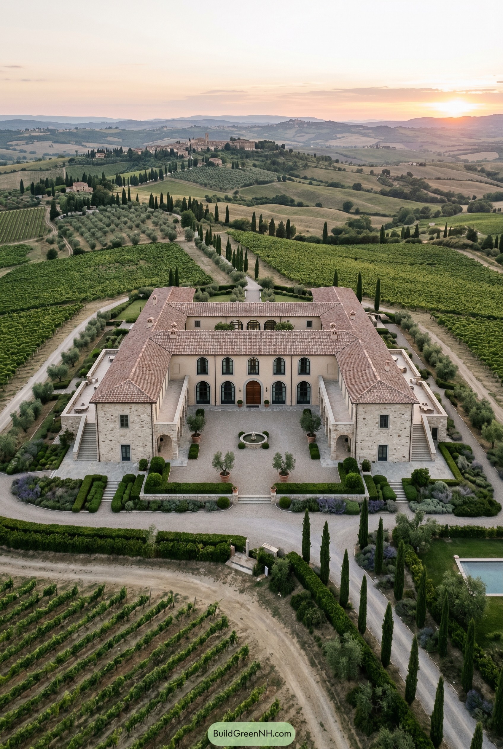 Large Tuscan villa with courtyard in vineyards
