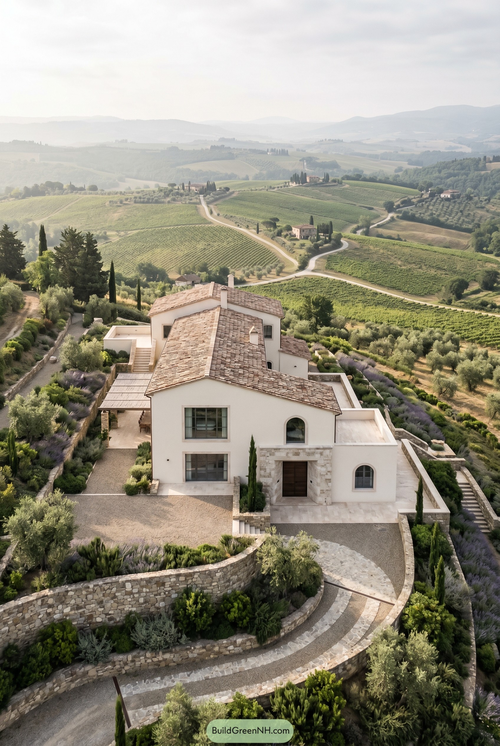 Large Tuscan villa above vineyards