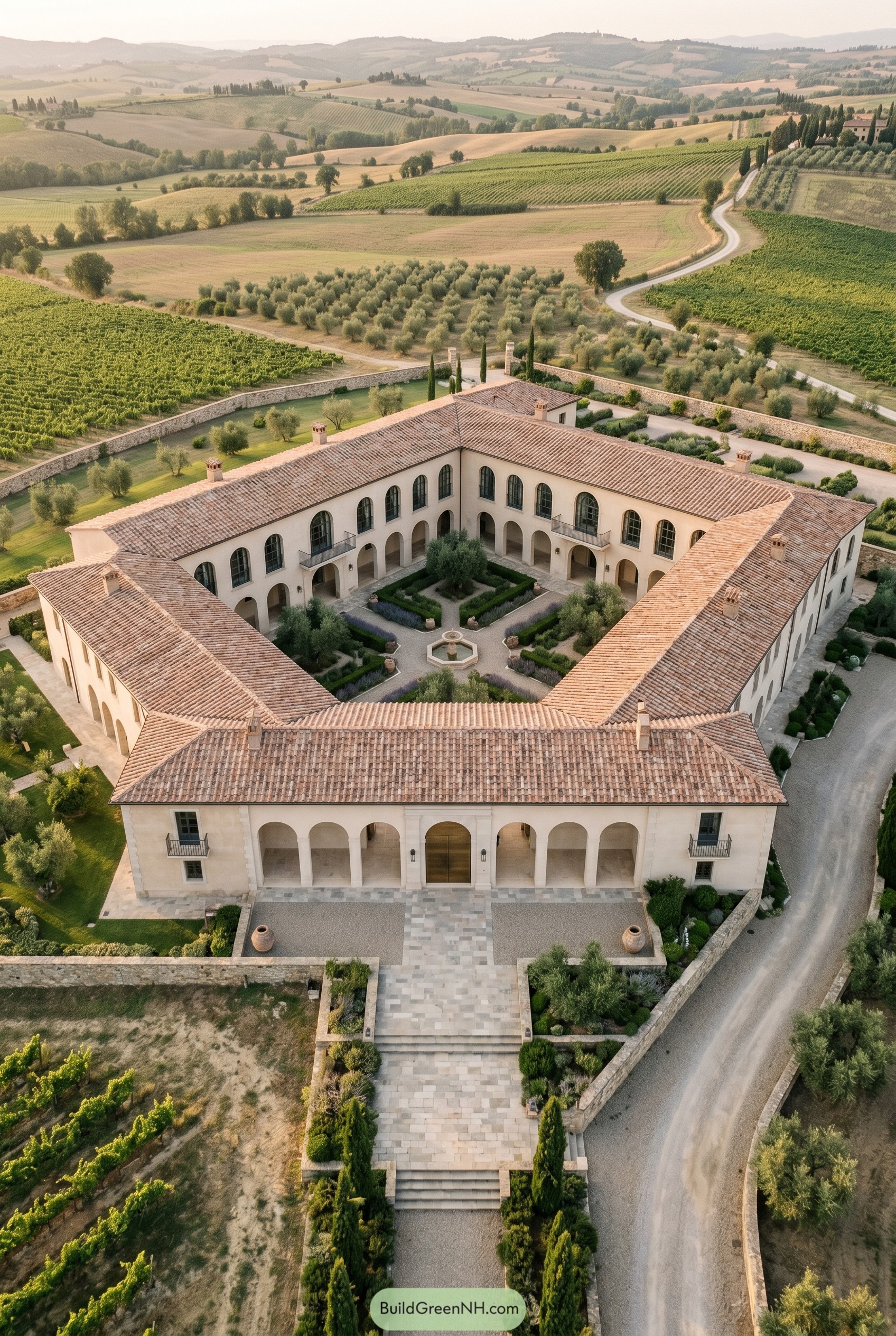 Large Tuscan house with square courtyard and vineyards