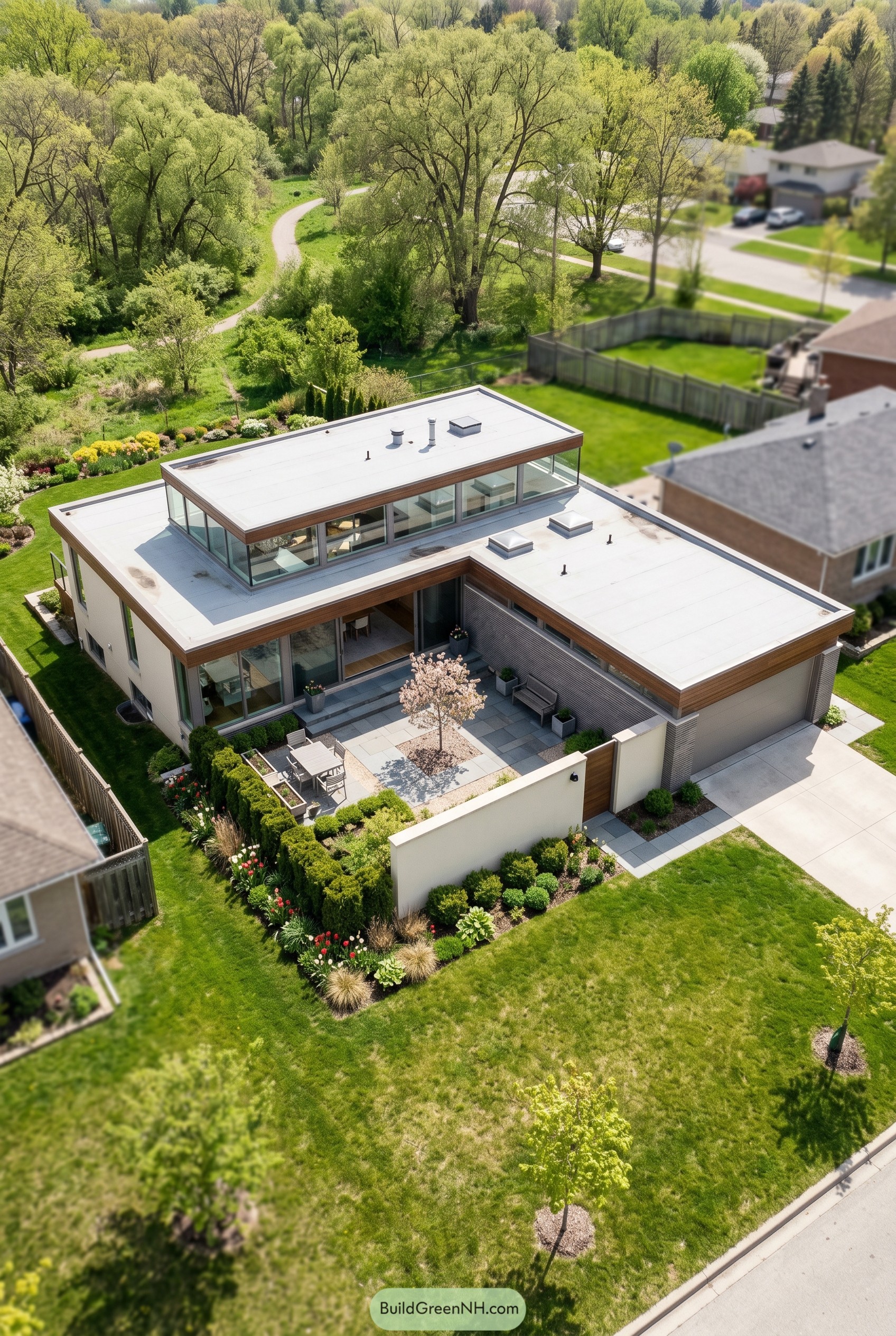 Modern single story home with clerestory band and walled courtyard