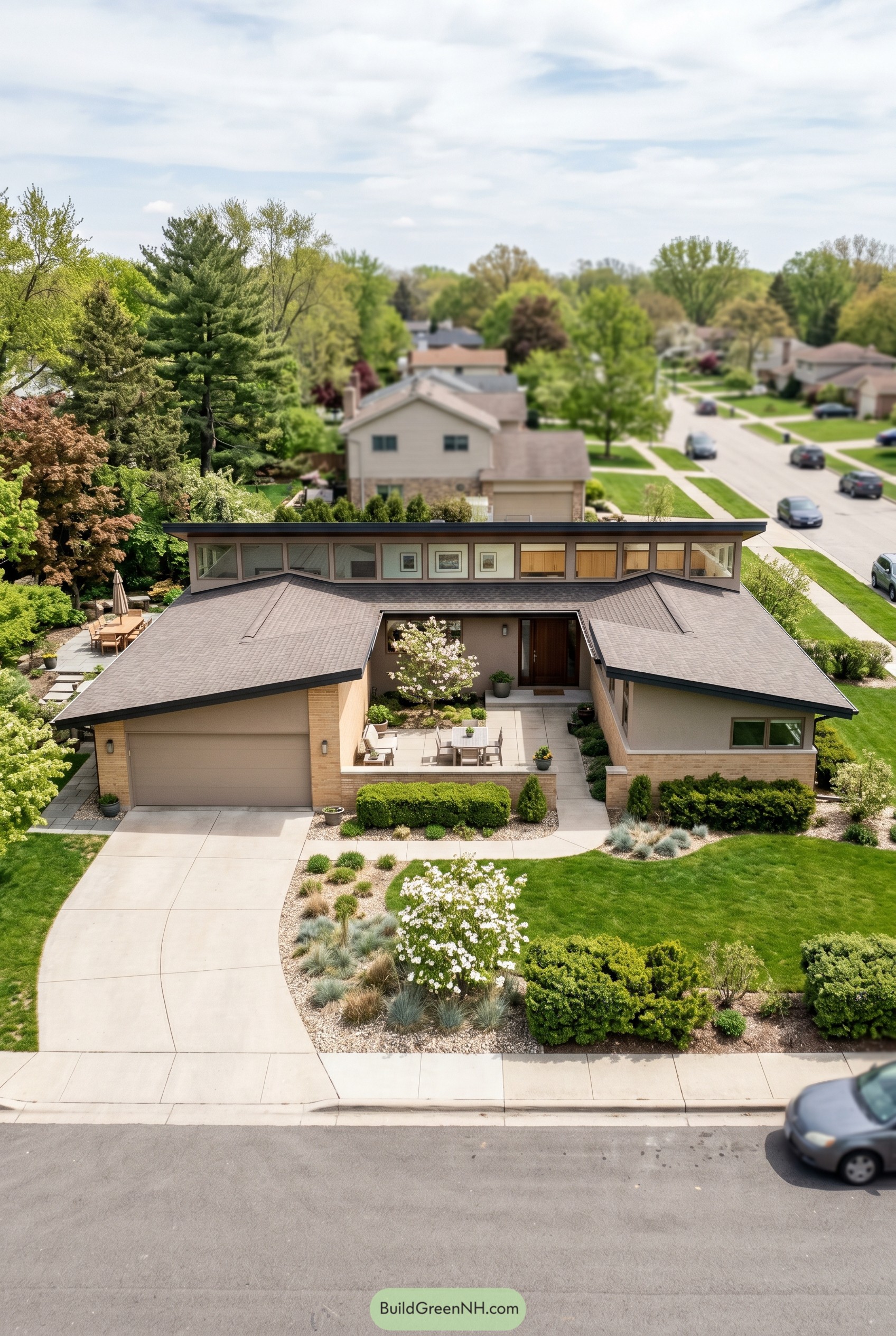 Single story house with clerestory windows and front courtyard
