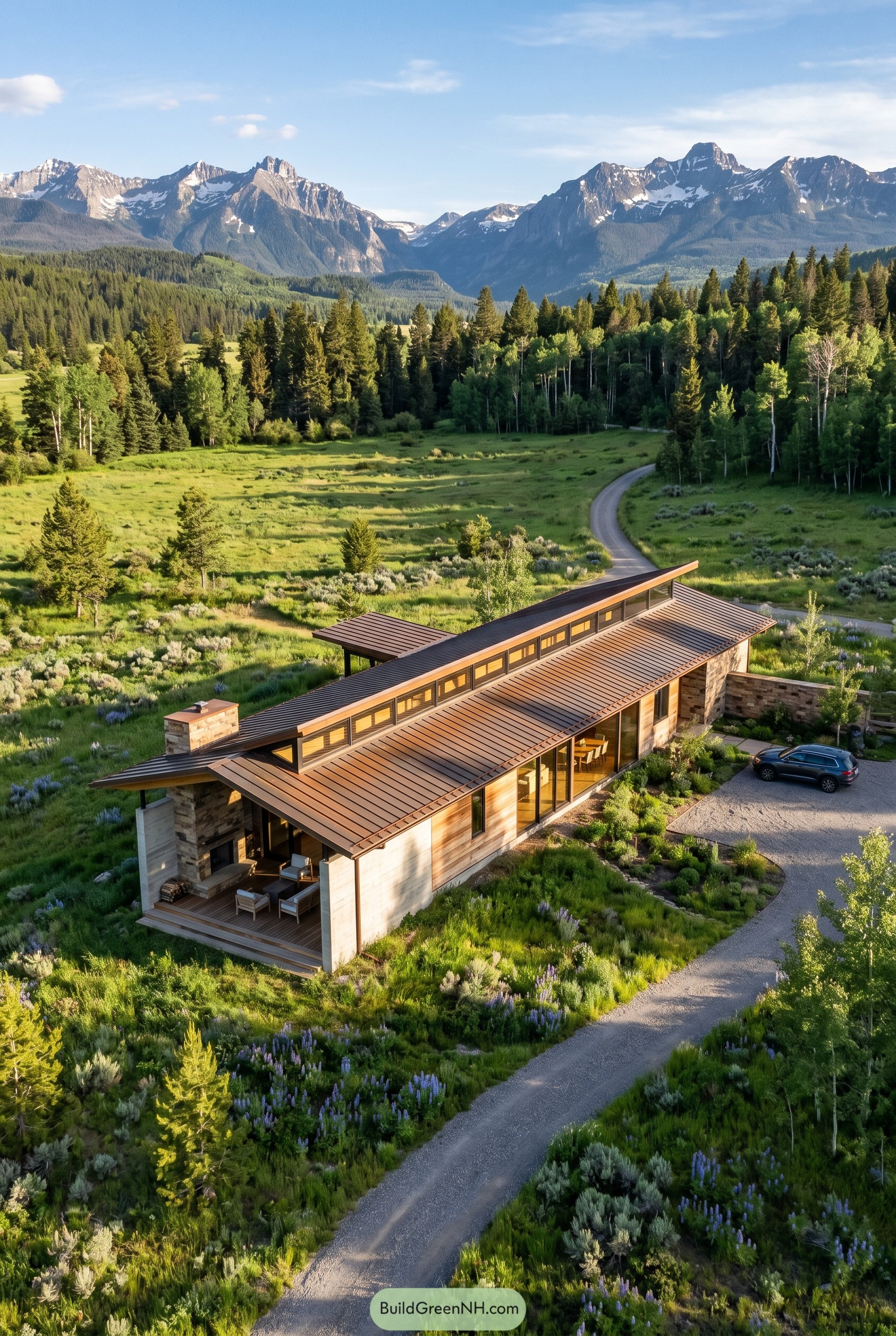 Single story mountain house with clerestory roof