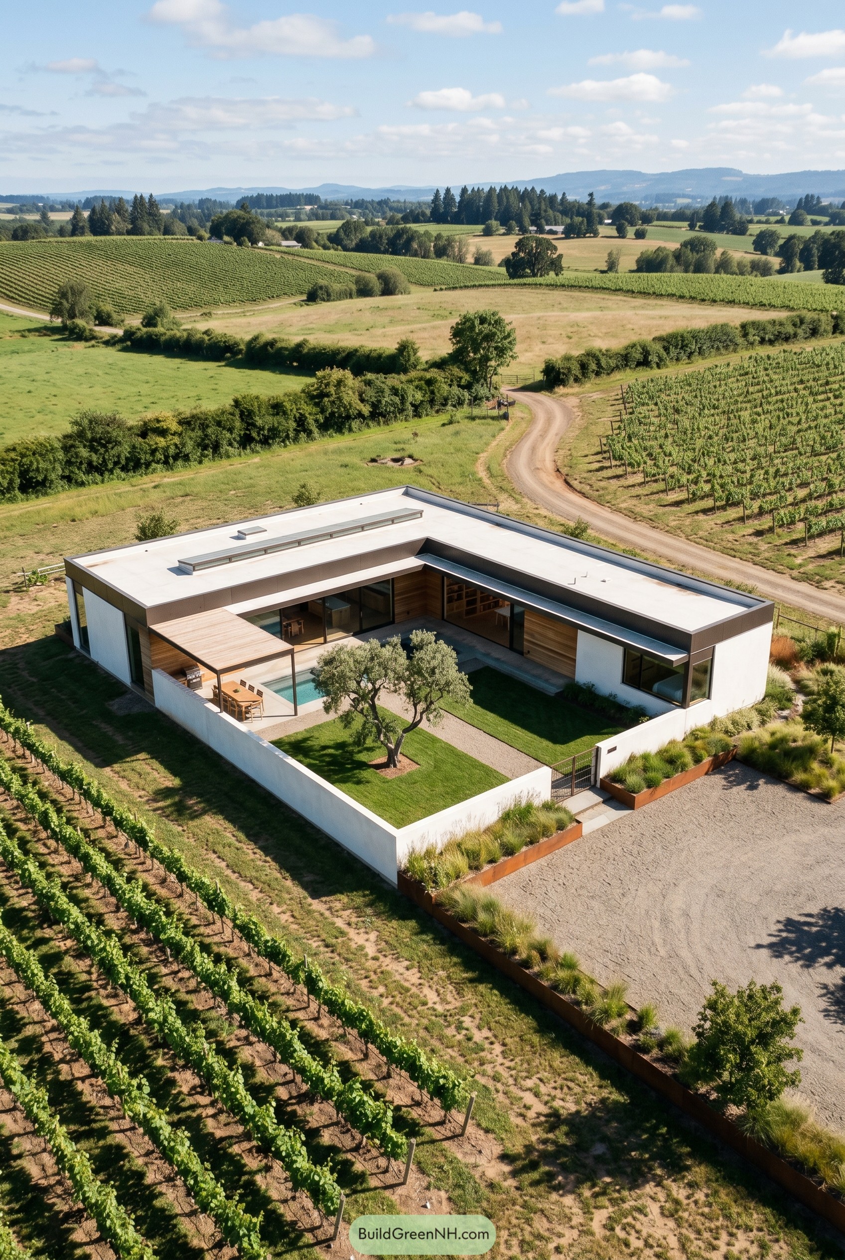 Single story modern courtyard house in vineyards