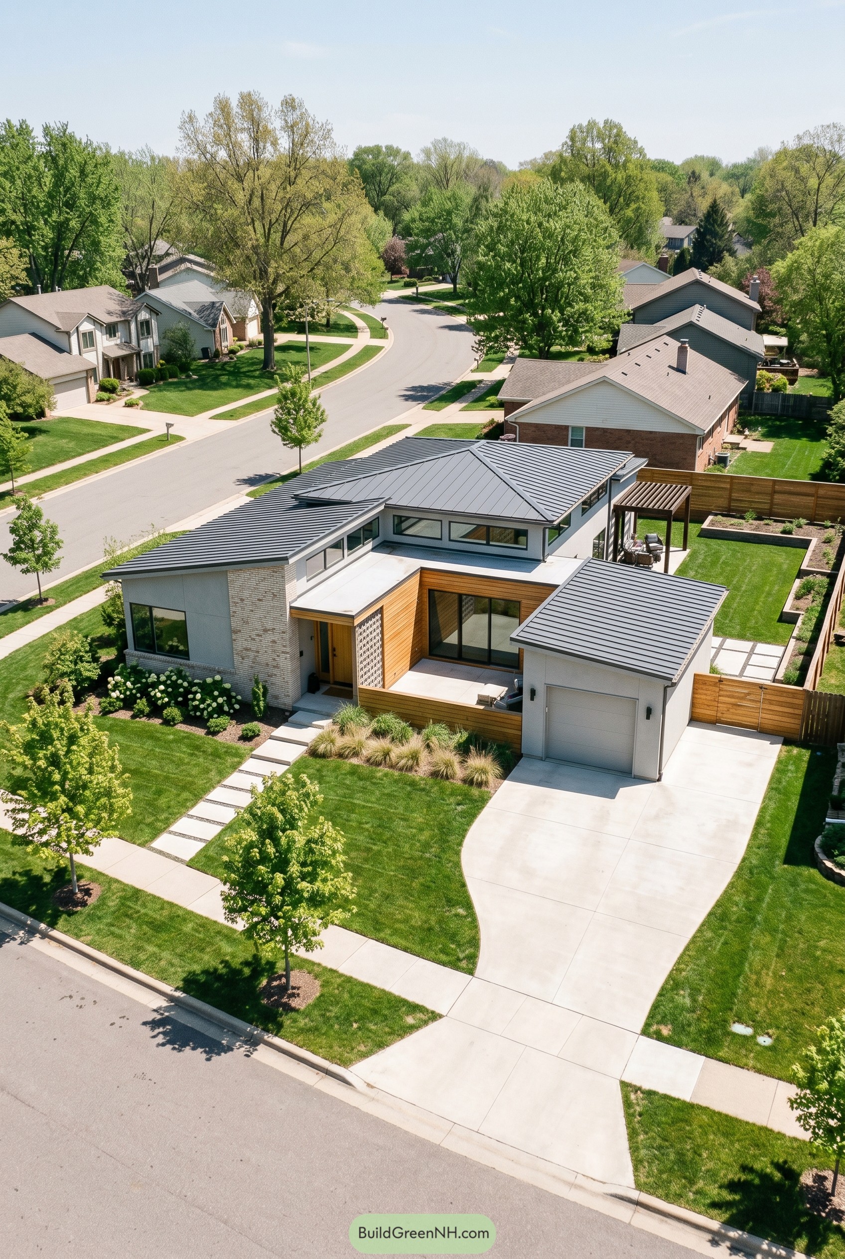 Single story modern house with garage and courtyard entry