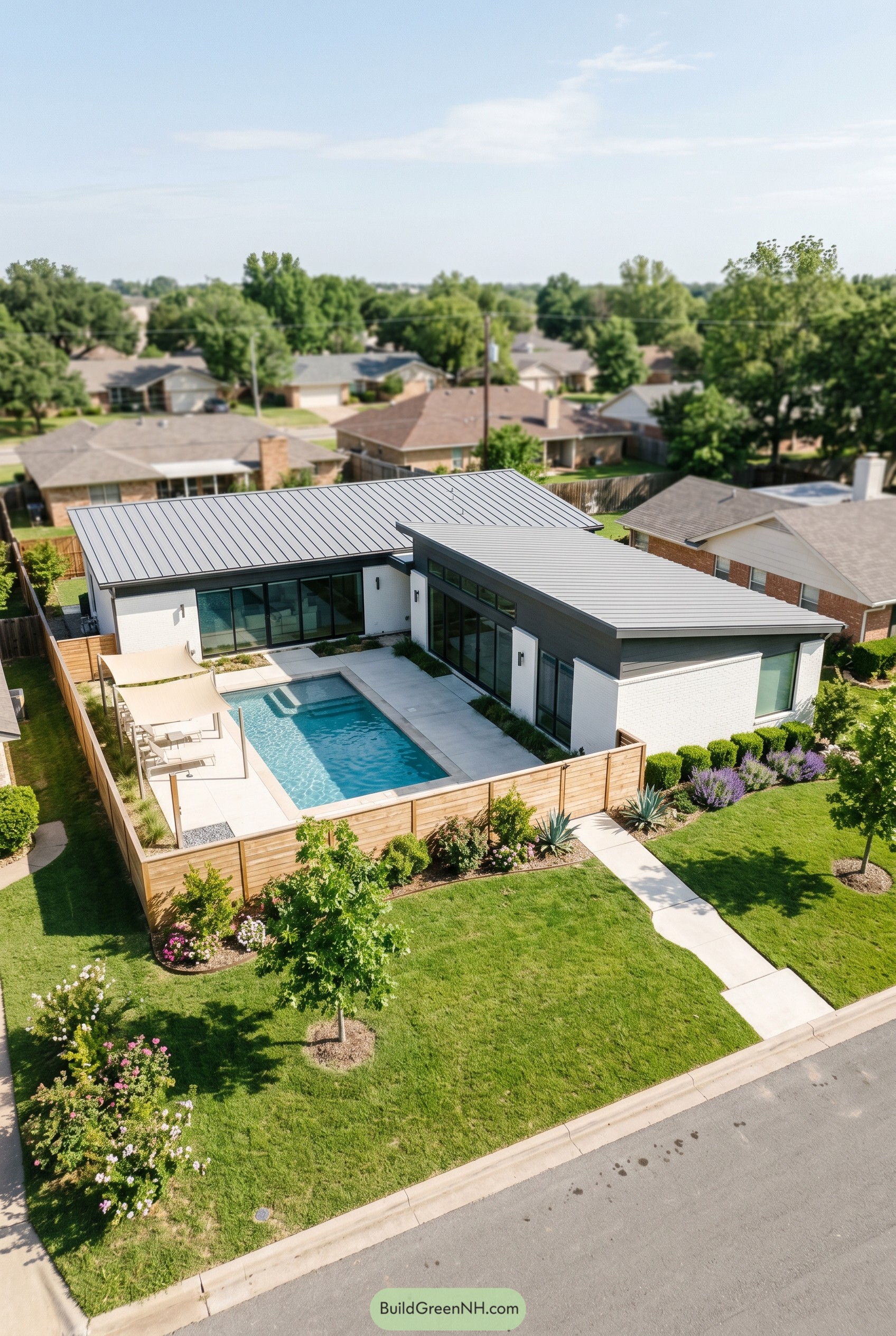 Single story modern house with courtyard pool