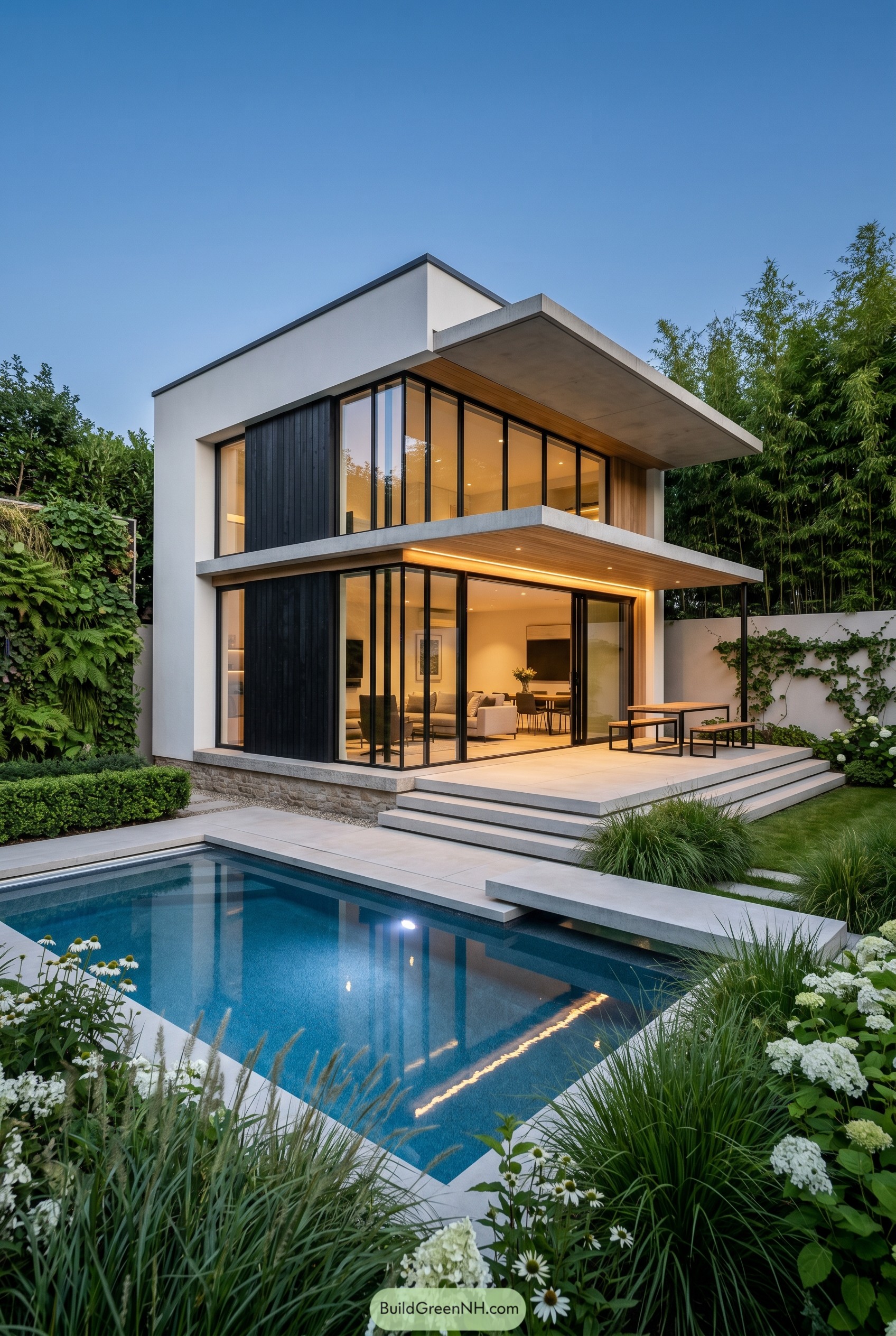 Modern two story summer house with pool