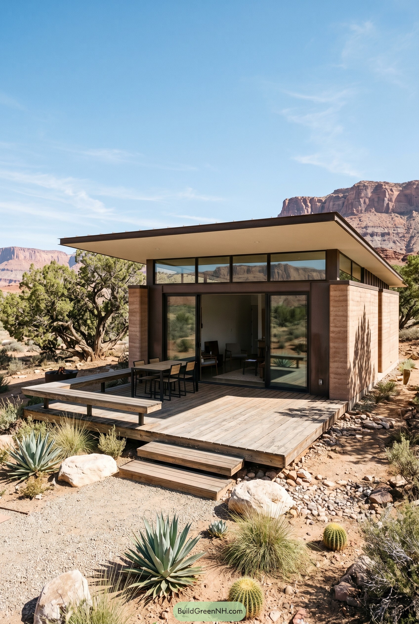 Modern desert cabin with wide front deck