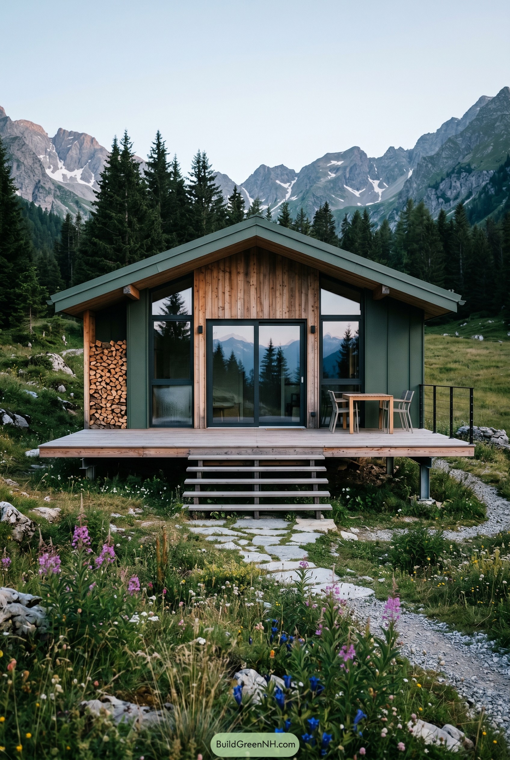 Small modern chalet with wide front deck