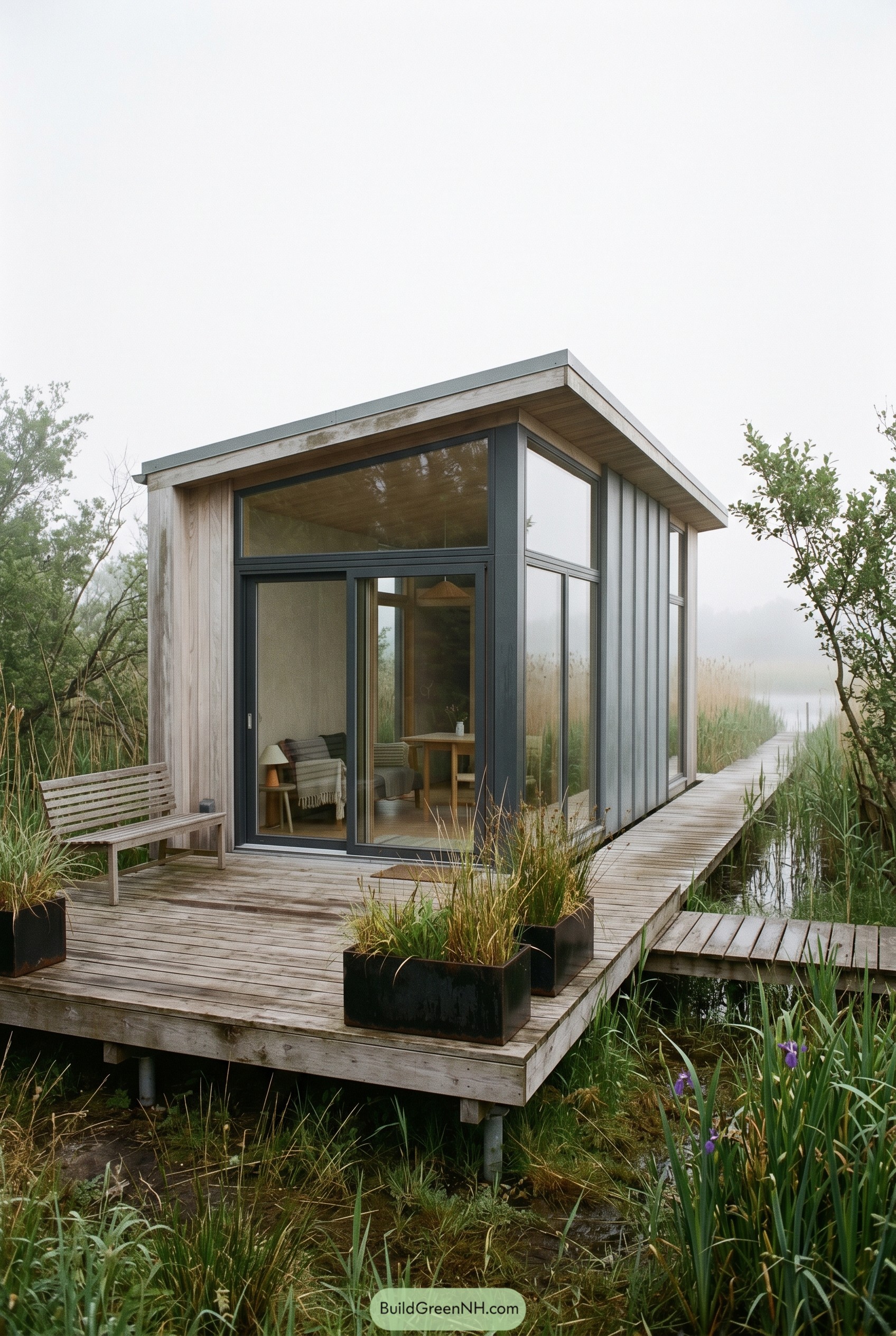 Small modern cabin with marsh deck
