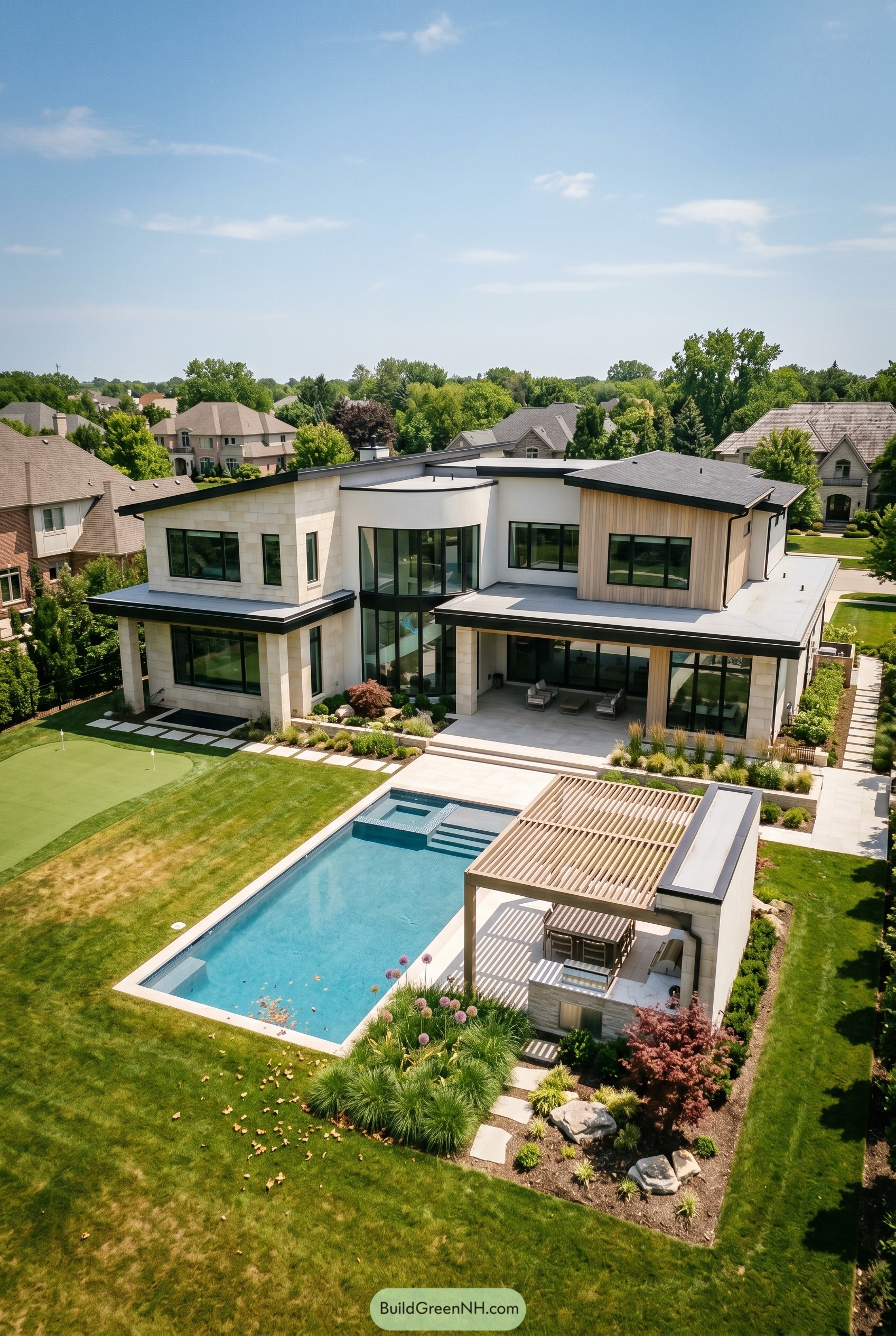Modern mansion with pool and pergola