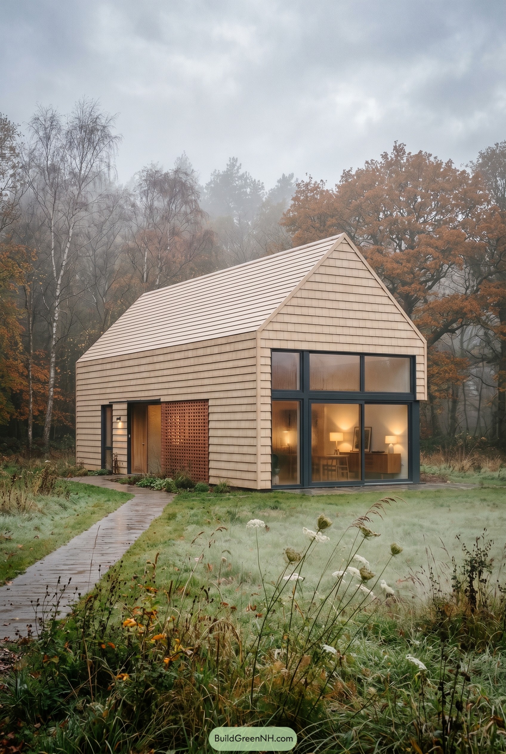 Modern gabled house with terracotta screen