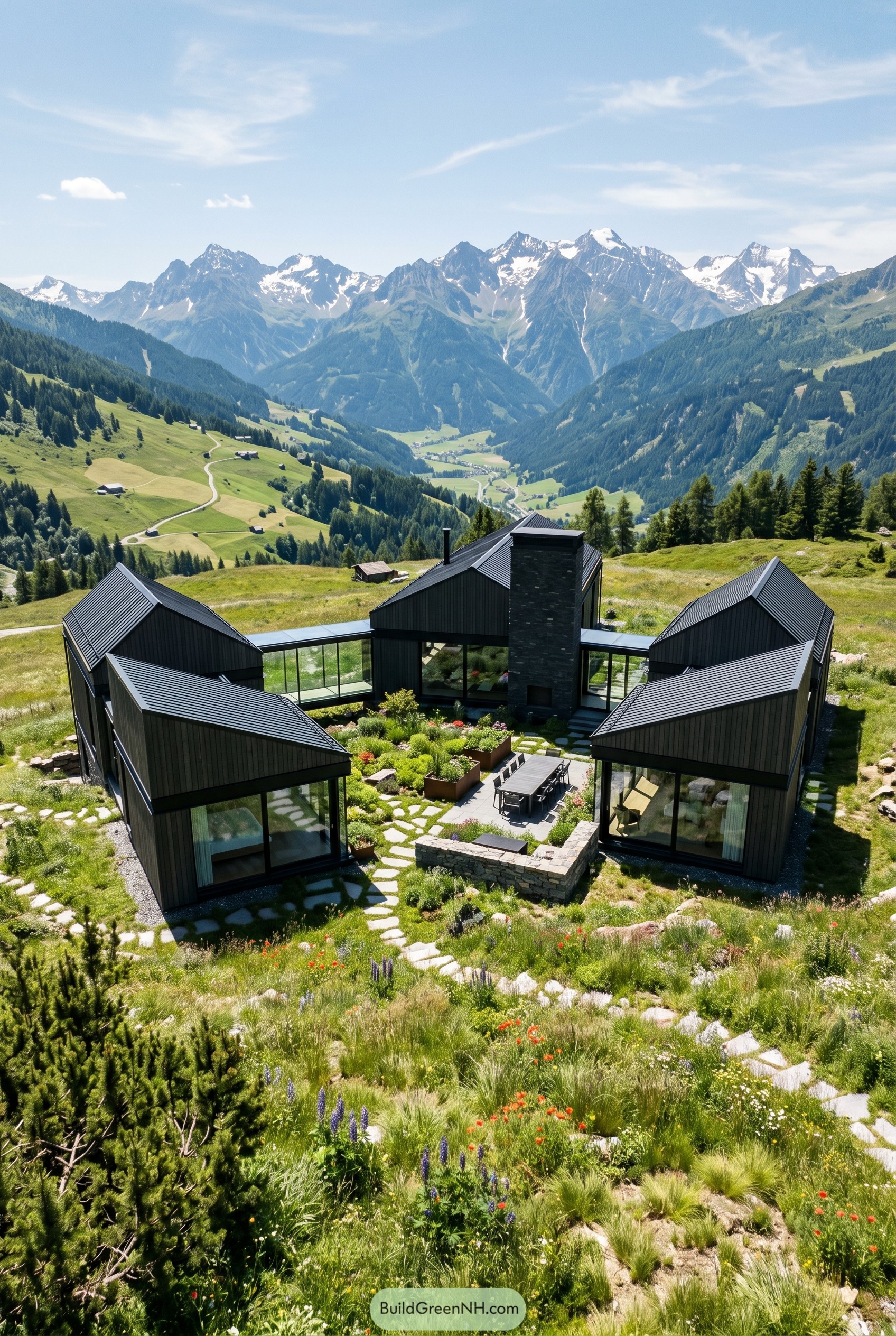 Charcoal courtyard house on an alpine slope