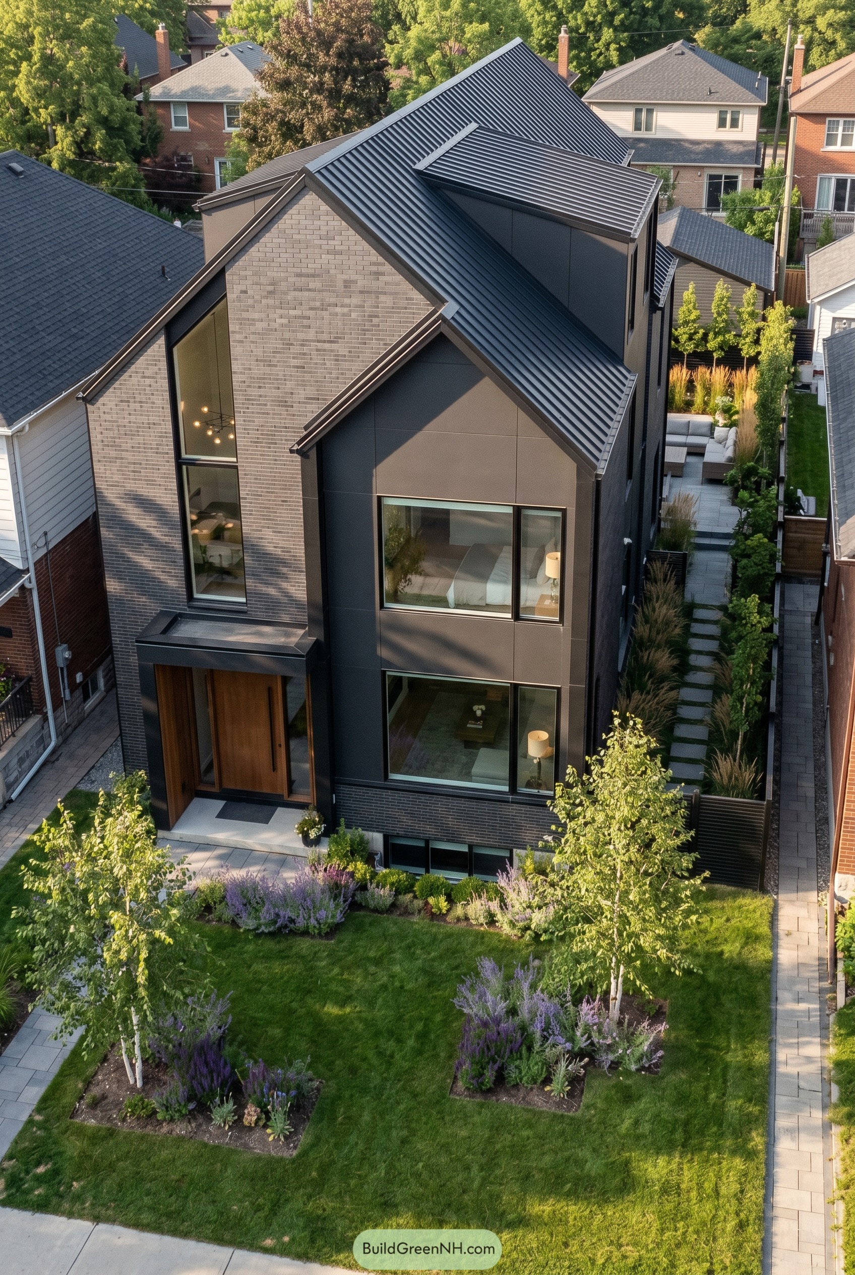 Charcoal modern house with steep gables