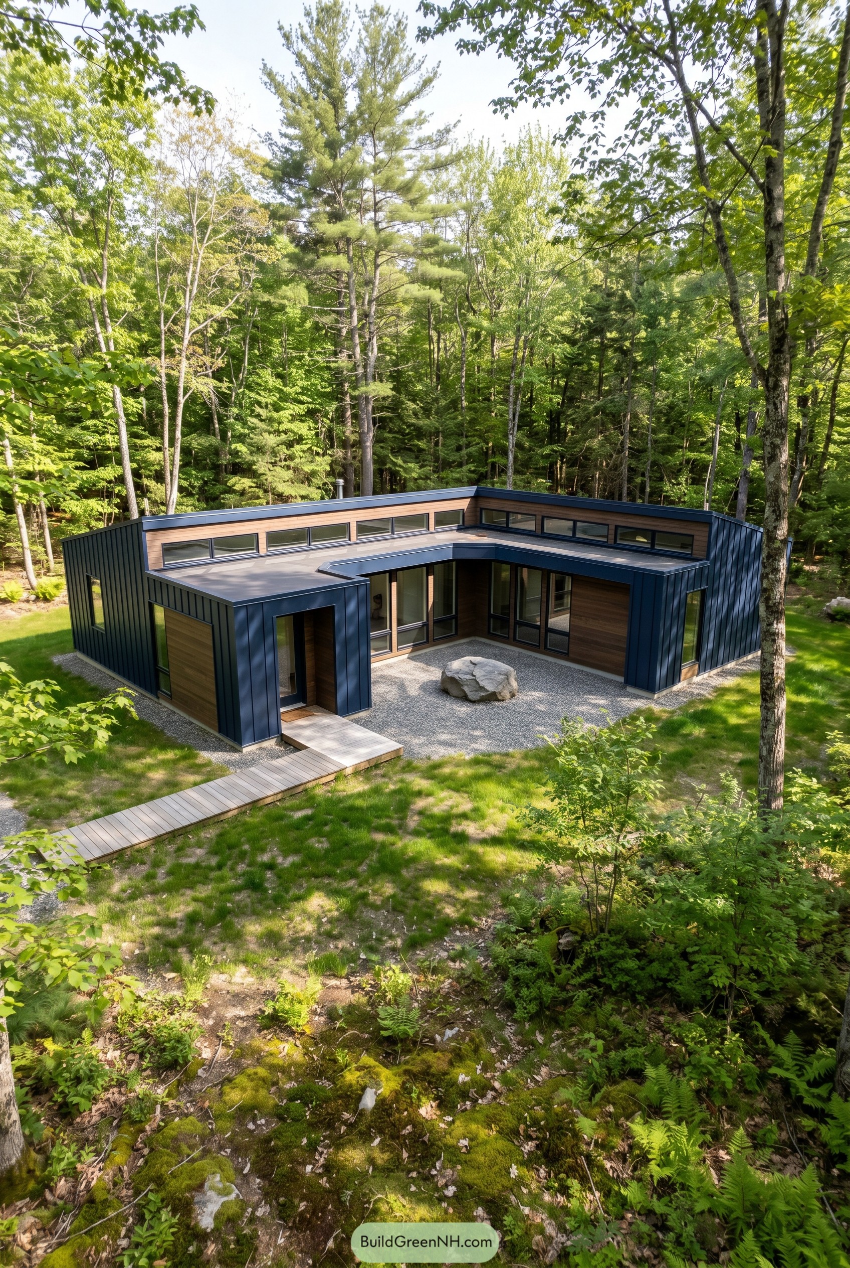 Deep navy courtyard house in woodland