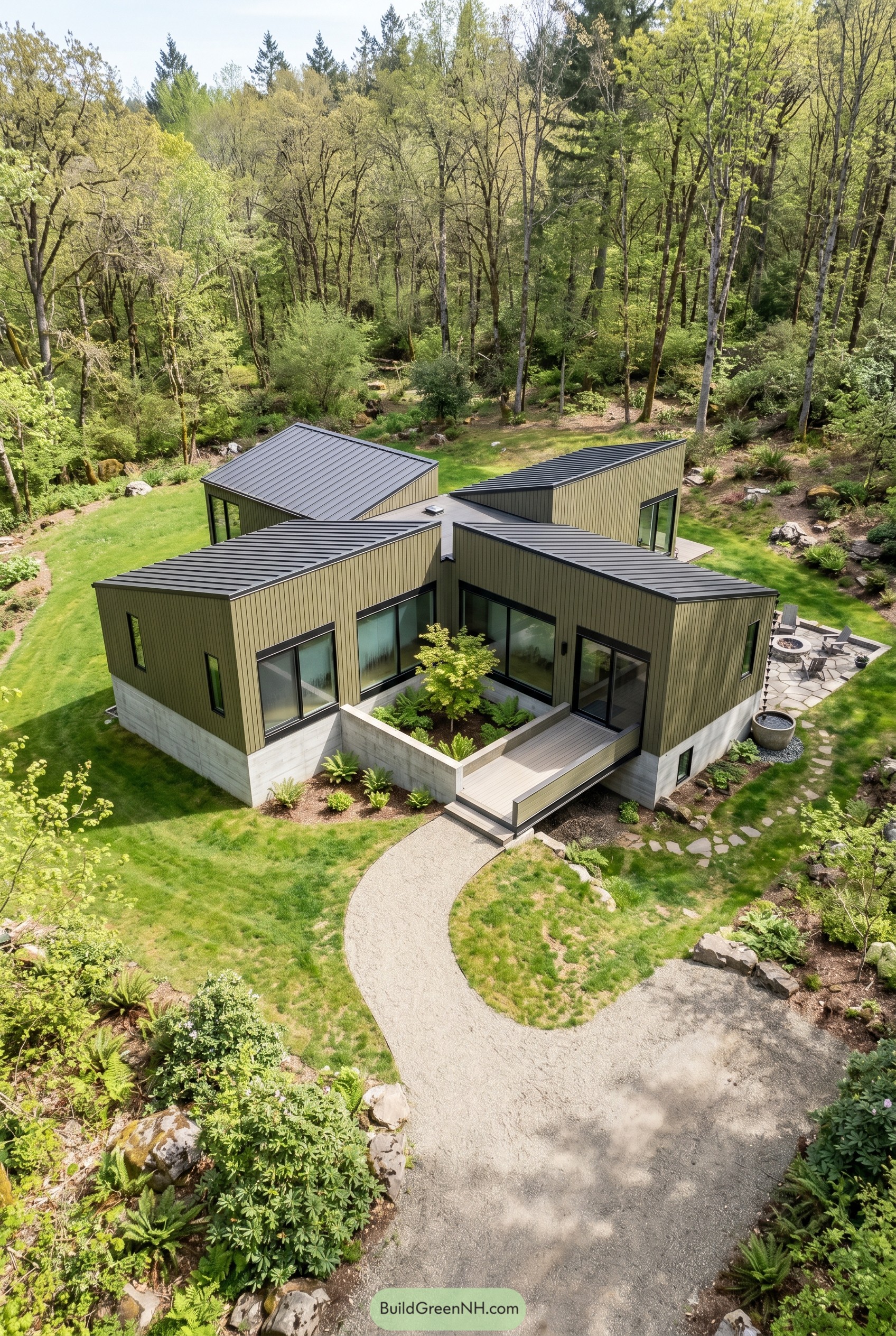 Olive green modern home with inner courtyard